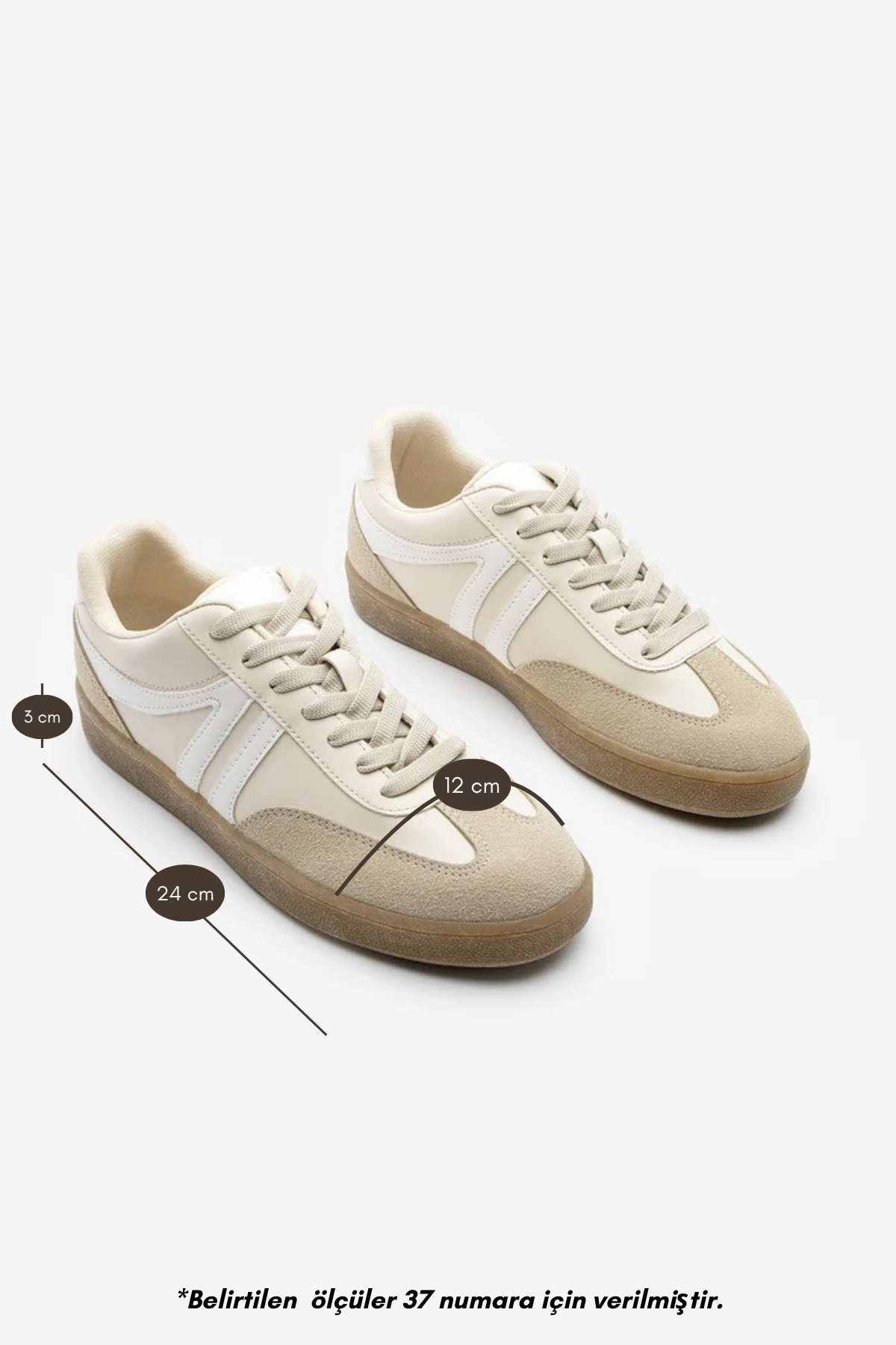 Marjin Kadın Sneaker Bağcıklı Düz Taban Spor Ayakkabı Tiyone Bej görsel 7