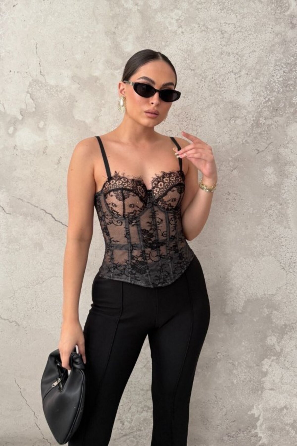 Elbee Fashion Woman Siyah Dantelli Bustiyer görsel 2
