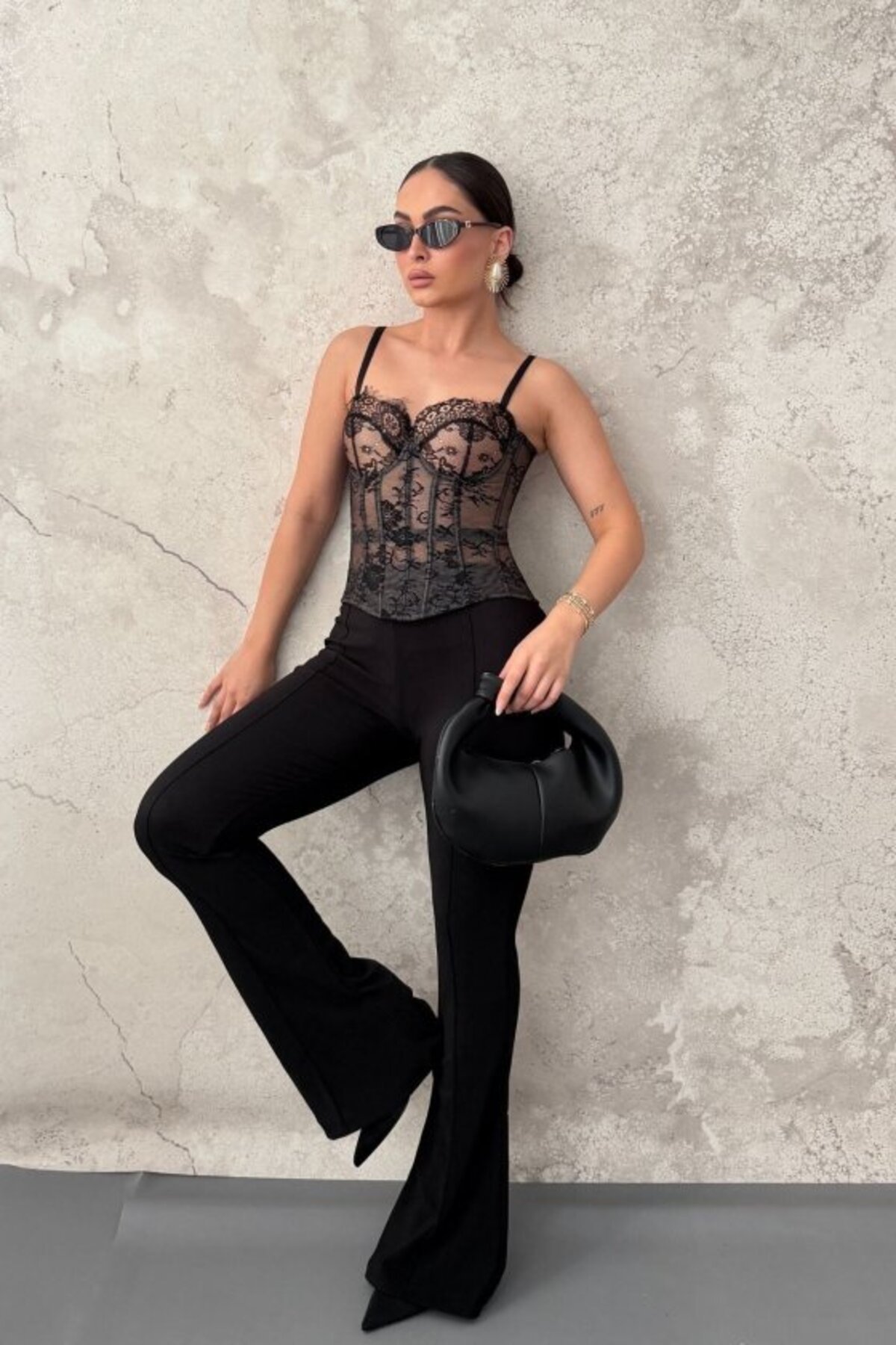 Elbee Fashion Woman Siyah Dantelli Bustiyer