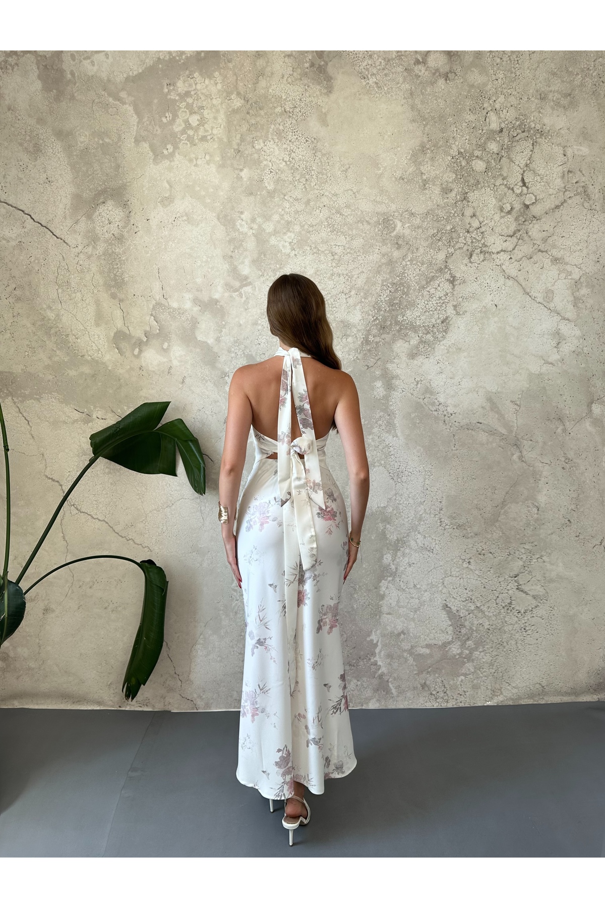 Elbee Fashion Woman Ekru Saten Soft Çiçekli Etek görsel 3