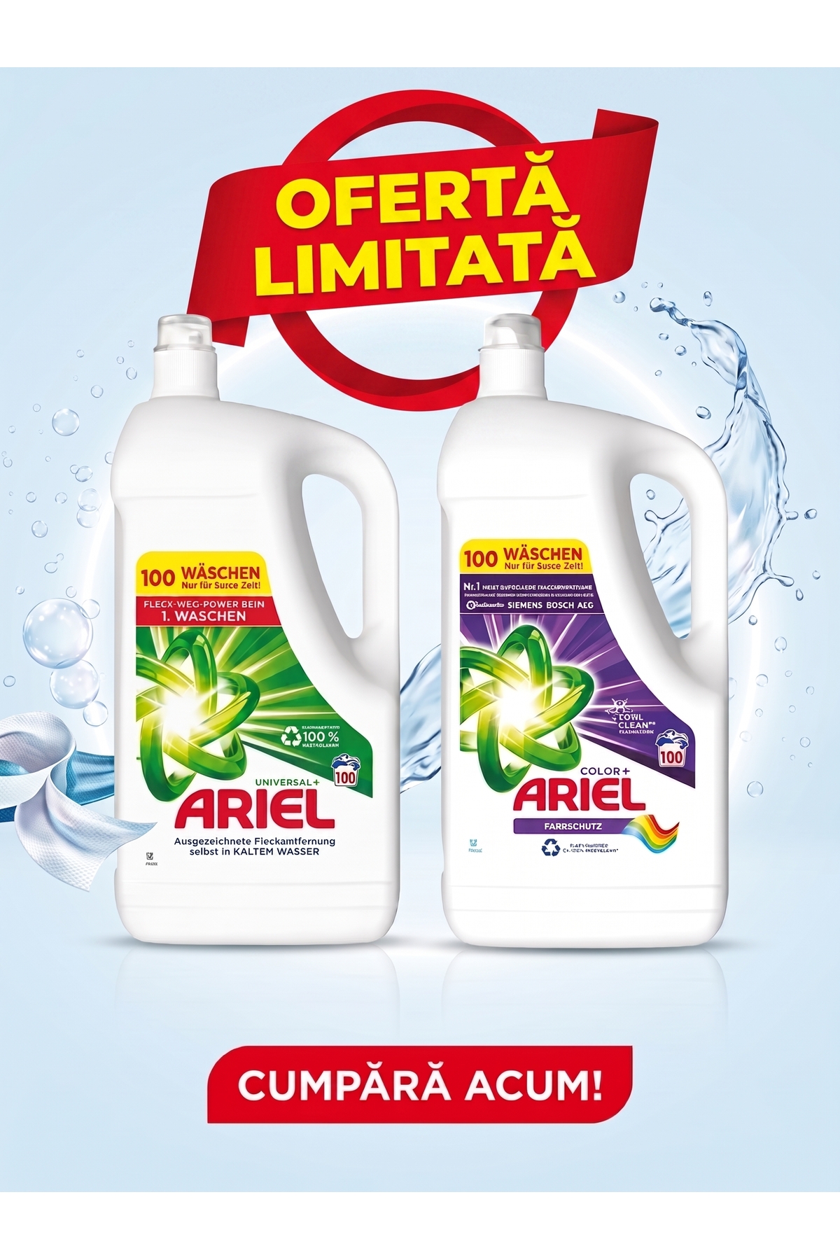 Ariel Set 5L Detergent lichid rufe Universal + 5L Detergent lichid rufe Color...