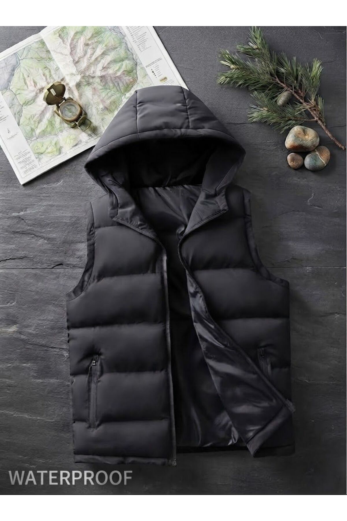 Last fashion Nova sezonska vodootporna crna puffer vesta sa kapuljačom