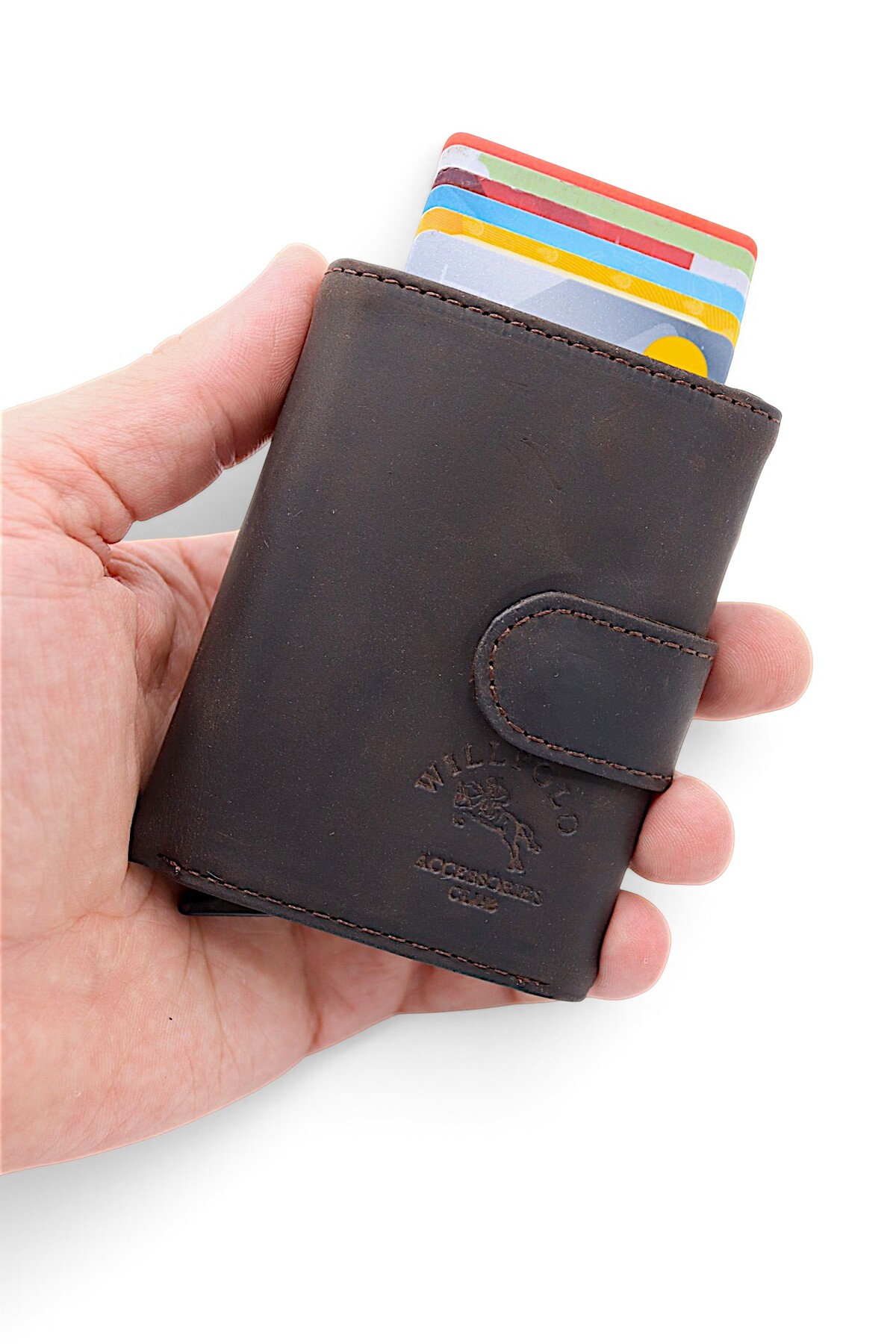 willpolo Hakiki Dana Derisi Crazy Deri Mekanizmalı Otomatik Çıtçıtlı Kartlık Cüzdan (10 X 8,5 cm) görsel 2