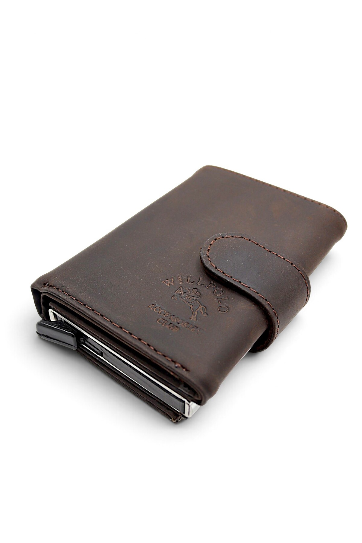 willpolo Hakiki Dana Derisi Crazy Deri Mekanizmalı Otomatik Çıtçıtlı Kartlık Cüzdan (10 X 8,5 cm) görsel 4