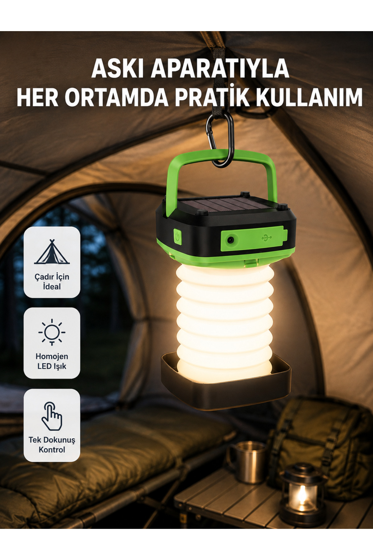EMVERA Şarjlı LED Lamba – Dokunmatik Sensörlü, 3 Kademeli Parlaklık