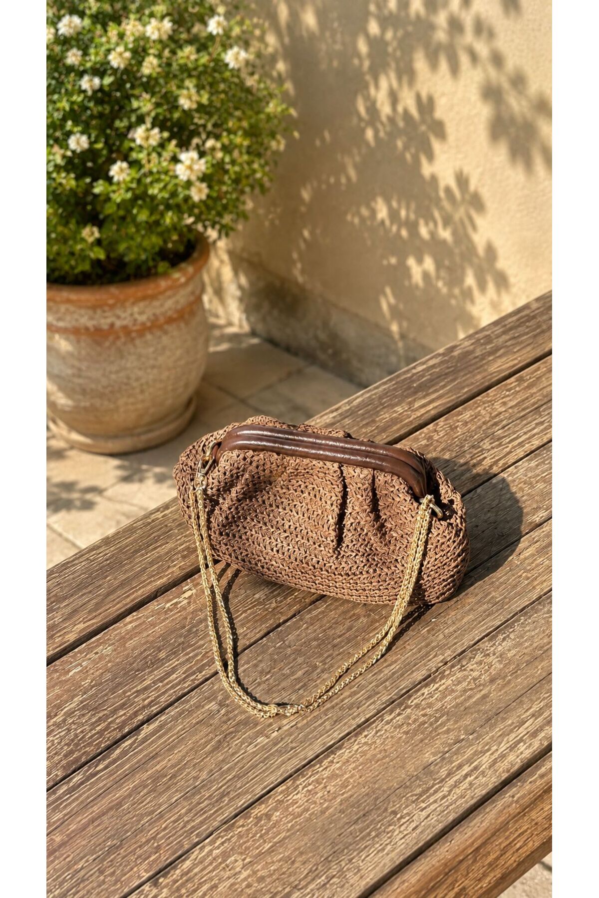 Swaggo collections Kadın Hasır Deri Detaylı Clutch Çanta görsel 2