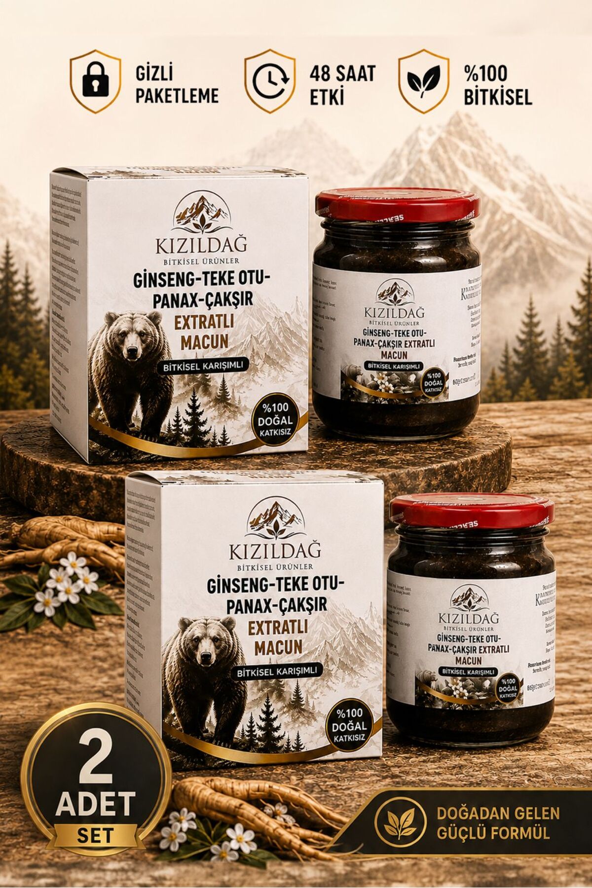 KIZILDAĞ BİTKİSEL ÜRÜNLER Ginseng Atom Güç Kuvvet Macun Mesir Macunu Çakşır Panax Teke Otu 2 X240 GR — 2.Lİ SET