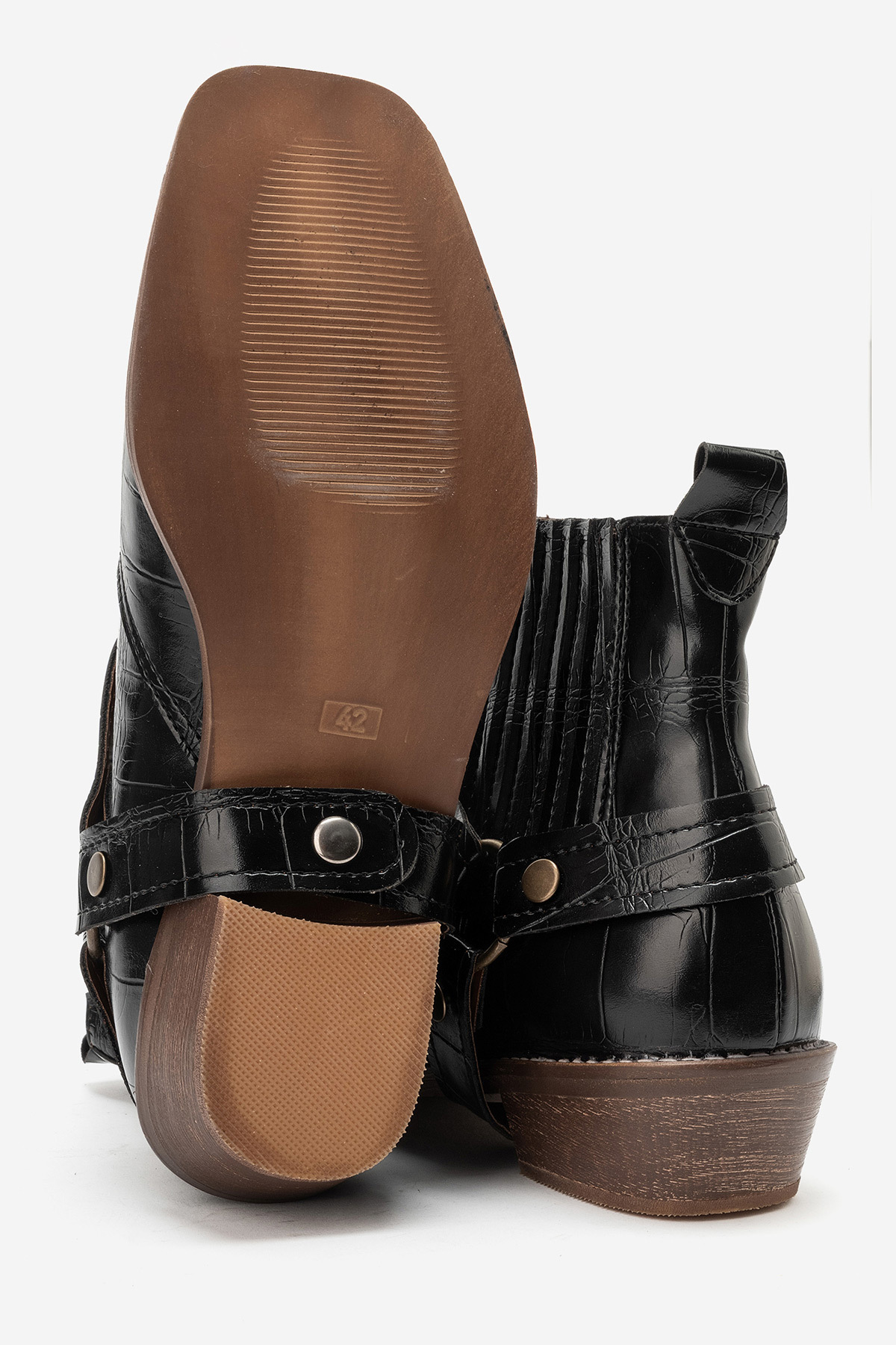 by selvi Lukka Shoes Bert Erkek Siyah Kroko Kovboy Dallas Western Tak Çıkar Detaylı Ahşap Topuk El Yapımı Bot görsel 5