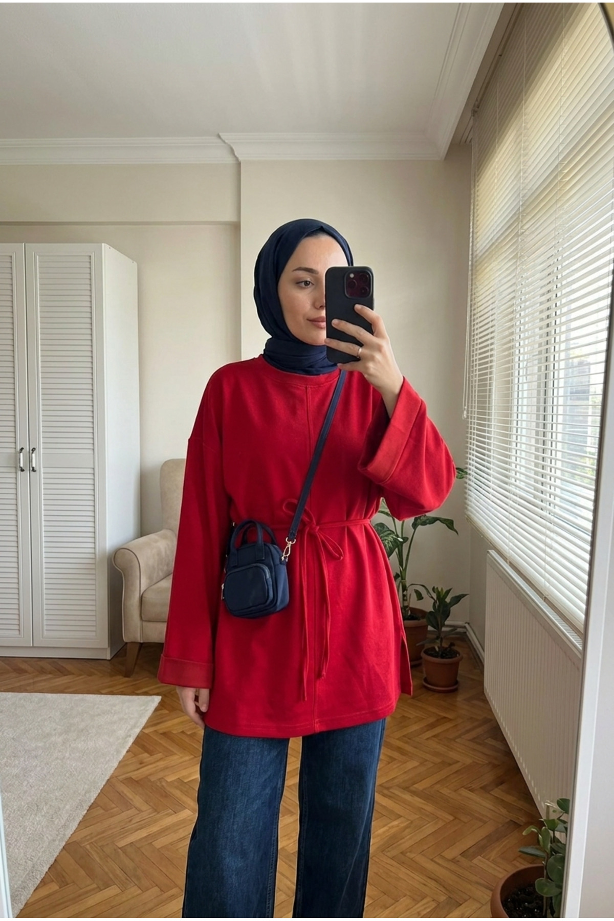 Kirazca Butik Kadın Modal Kumaş Zarif Bağlama Detaylı Tunik 70 cm görsel 2