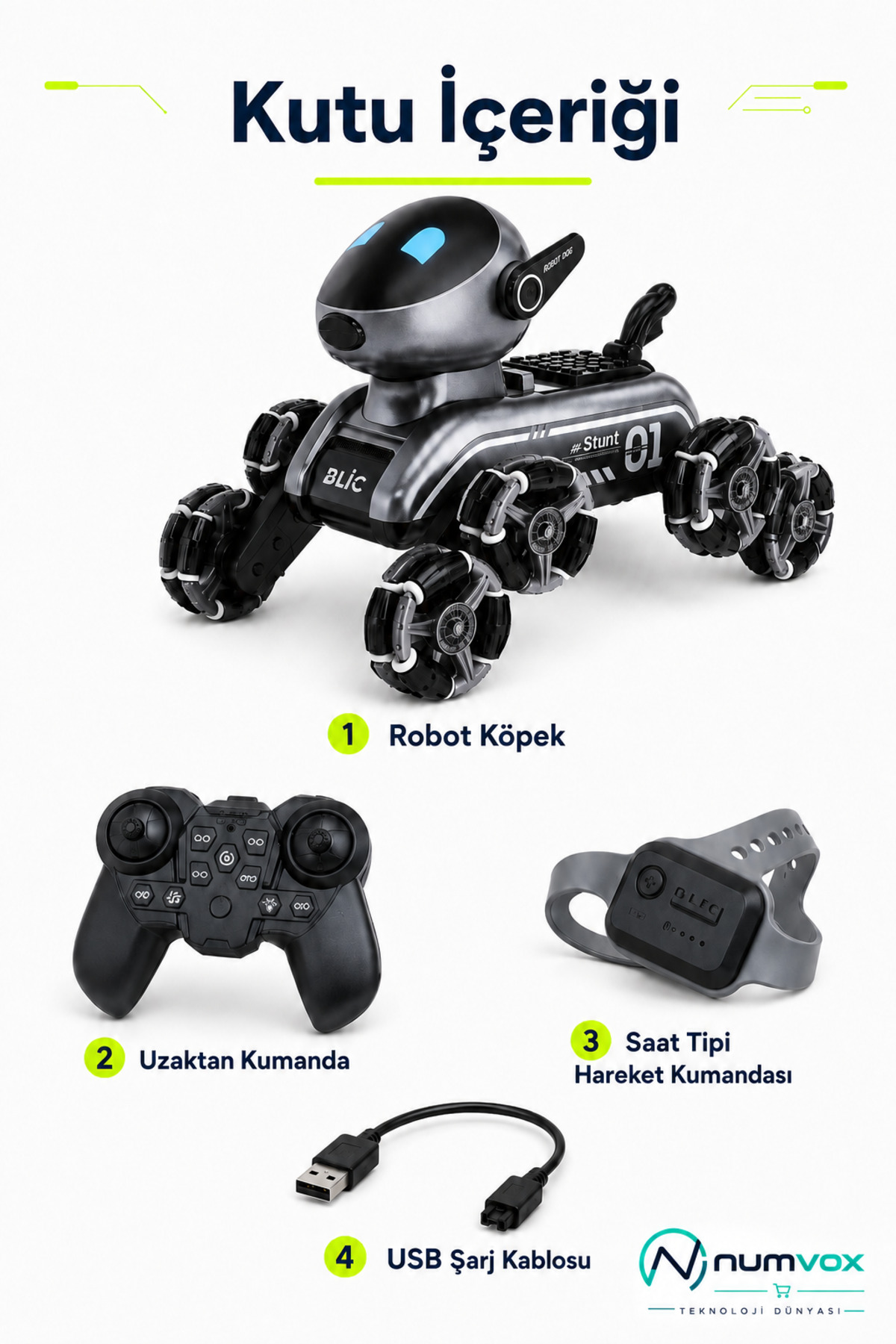 Akıllı Robot Köpek BRB3 Uzaktan Kumandalı Hareket Sensörlü Işıklı Sesli Oyuncak