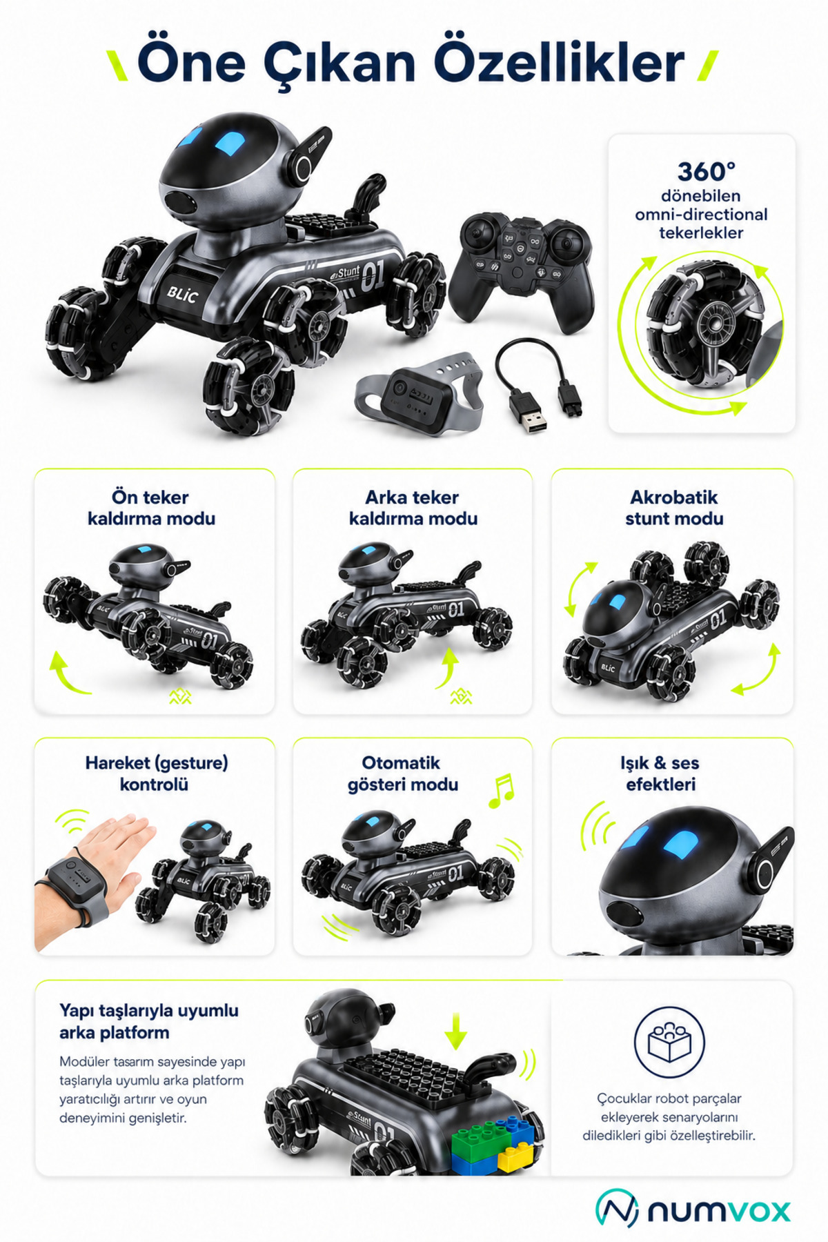 Akıllı Robot Köpek BRB3 Uzaktan Kumandalı Hareket Sensörlü Işıklı Sesli Oyuncak