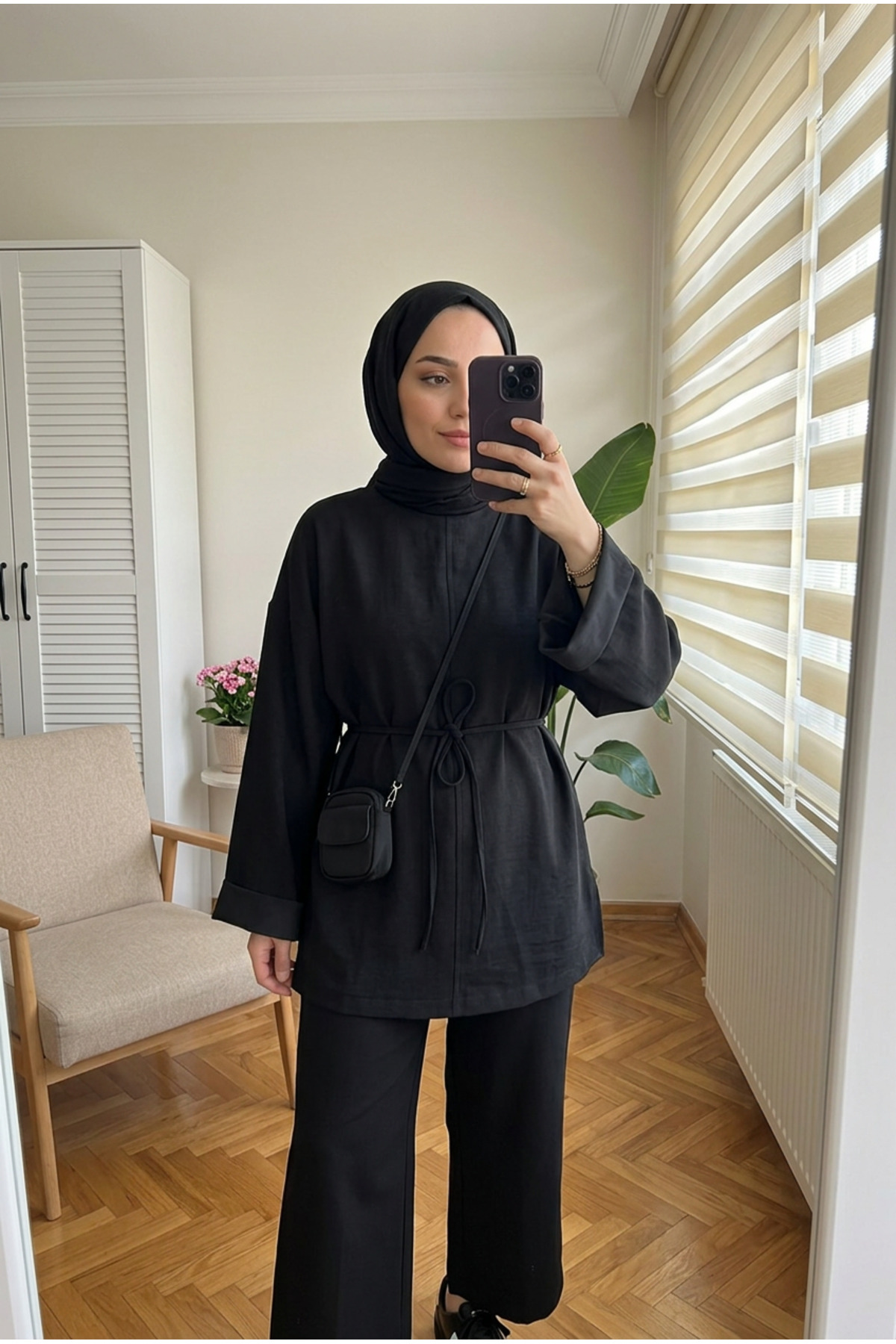Kirazca Butik Kadın Modal Kumaş Zarif Bağlama Detaylı Tunik 70 cm görsel 2