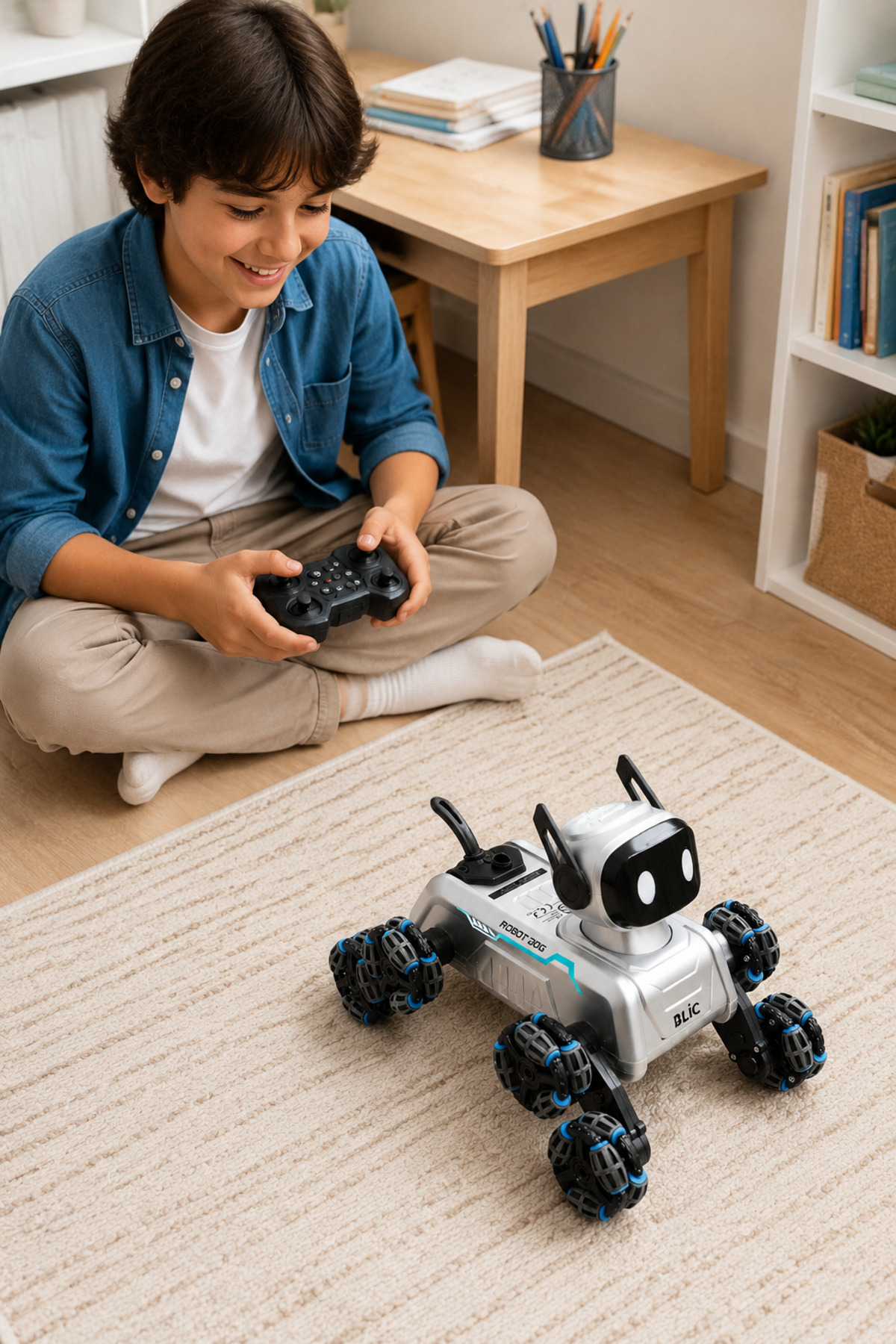 BRB2 AI Akıllı Robot Köpek - 360° Hareketli, Uzaktan ve Bilekten Kontrollü, Işıklı Sesli ve Sprey Efektli