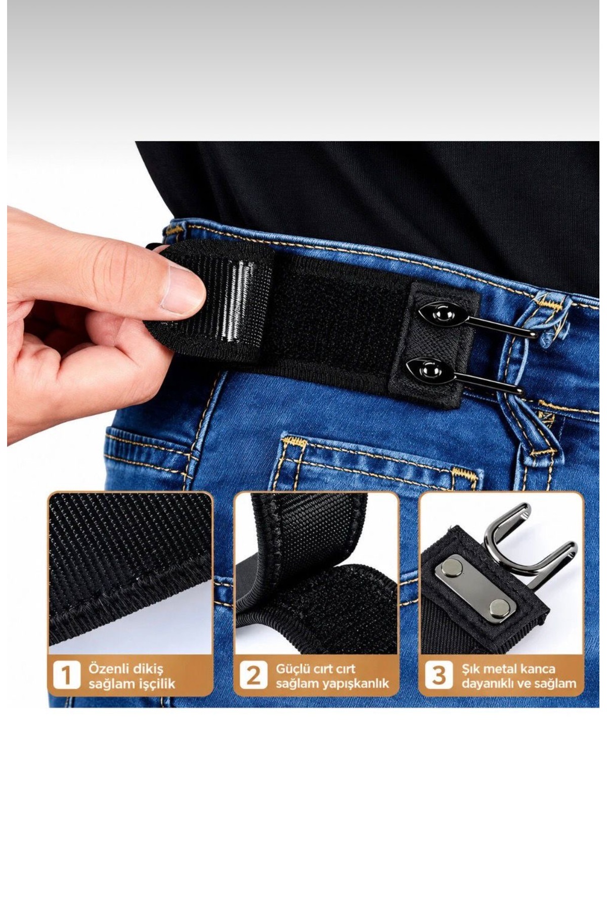 MODAM HİFA 2’li set Unisex Tokasız Kemer Erkek Kemeri , Kadın Kemeri Pantolon Kemeri görsel 2