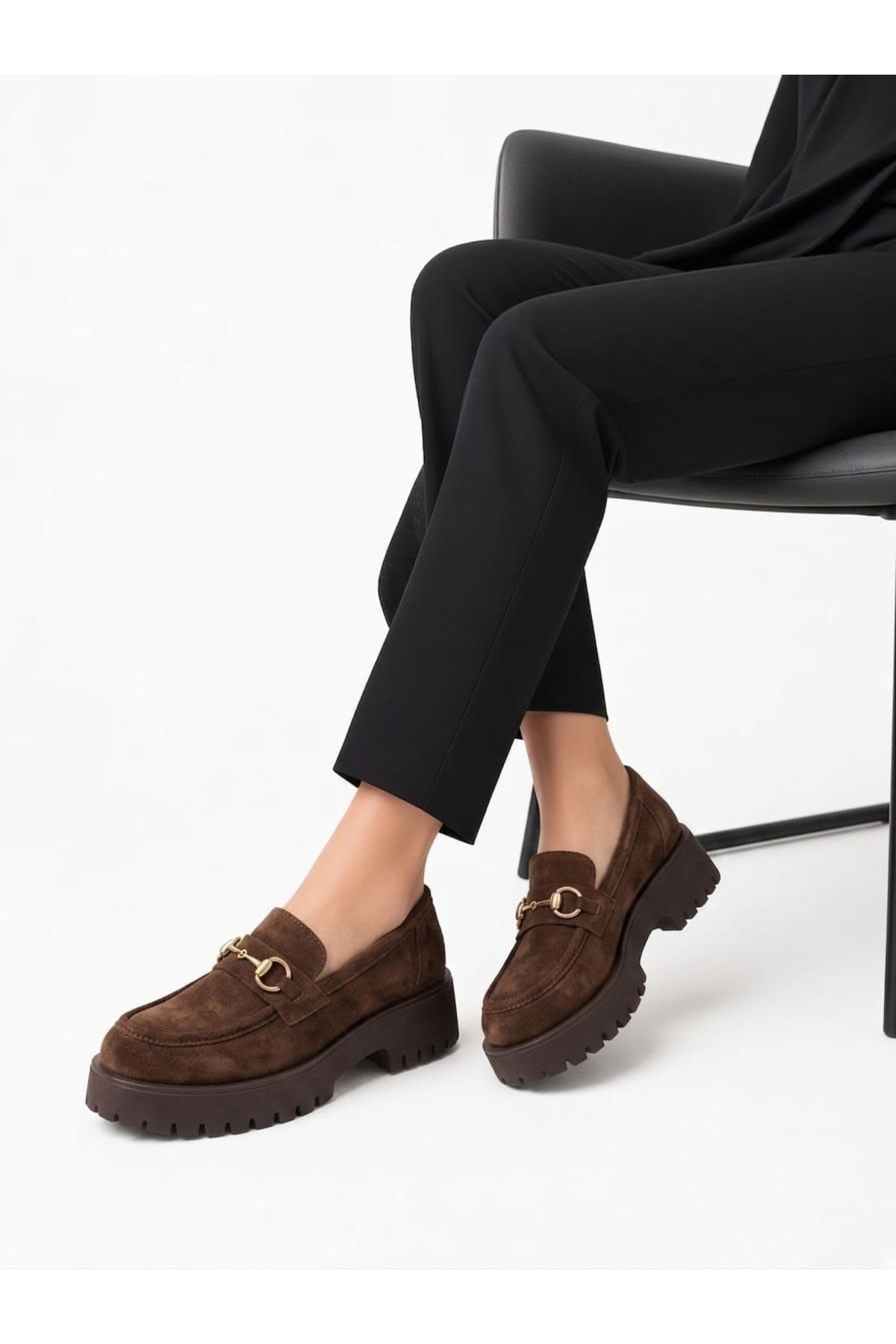 McDark Kadın Tokalı Hafif Taban Casual Loafer Ayakkabı-KAHVE SÜET görsel 2