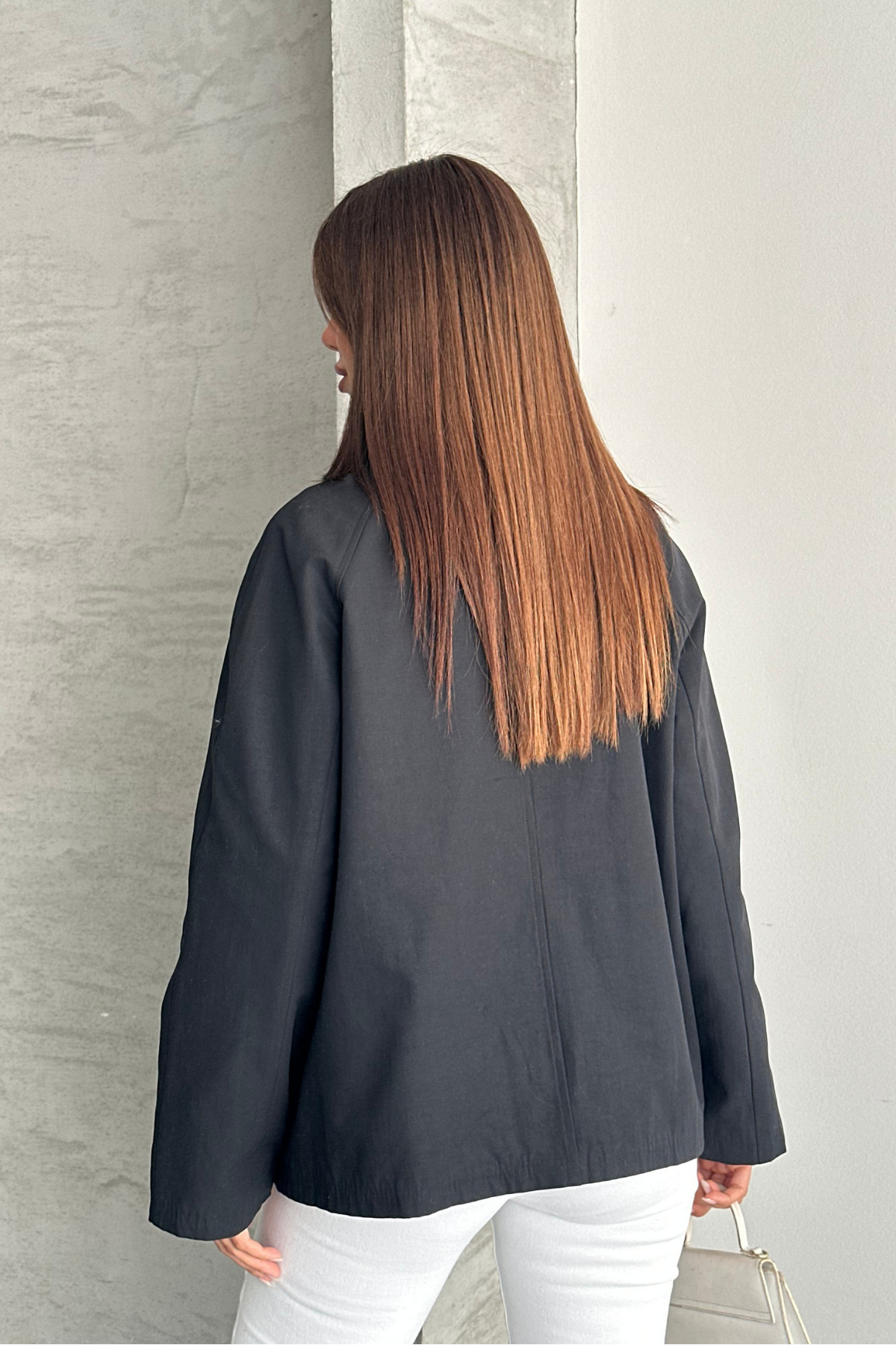 macharel jeans Kadın Astarlı Oversize Düğmeli Geniş Yaka Mevsimlik Trenç Ceket görsel 8