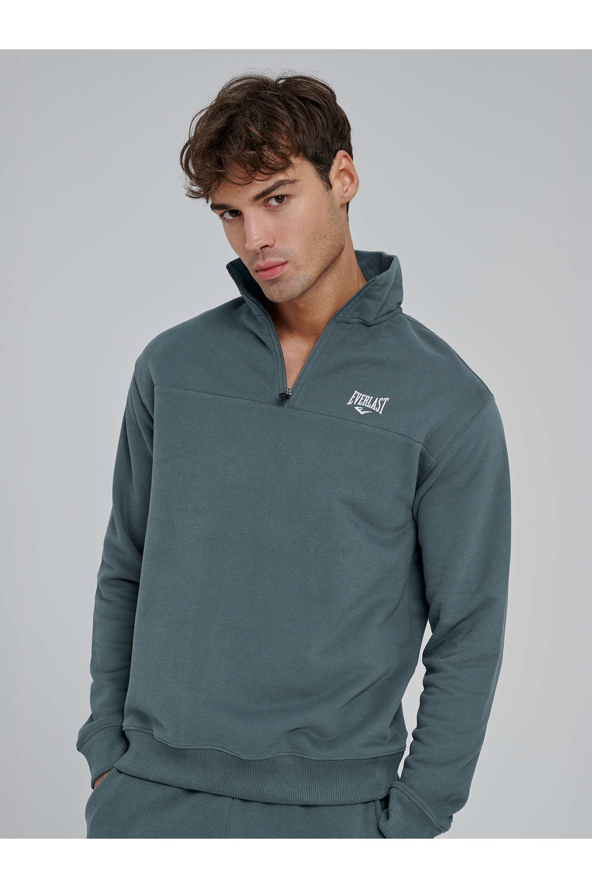 EVERLAST World Regular Yeşil Yarım Zipli Erkek Sweatshirt görsel 2