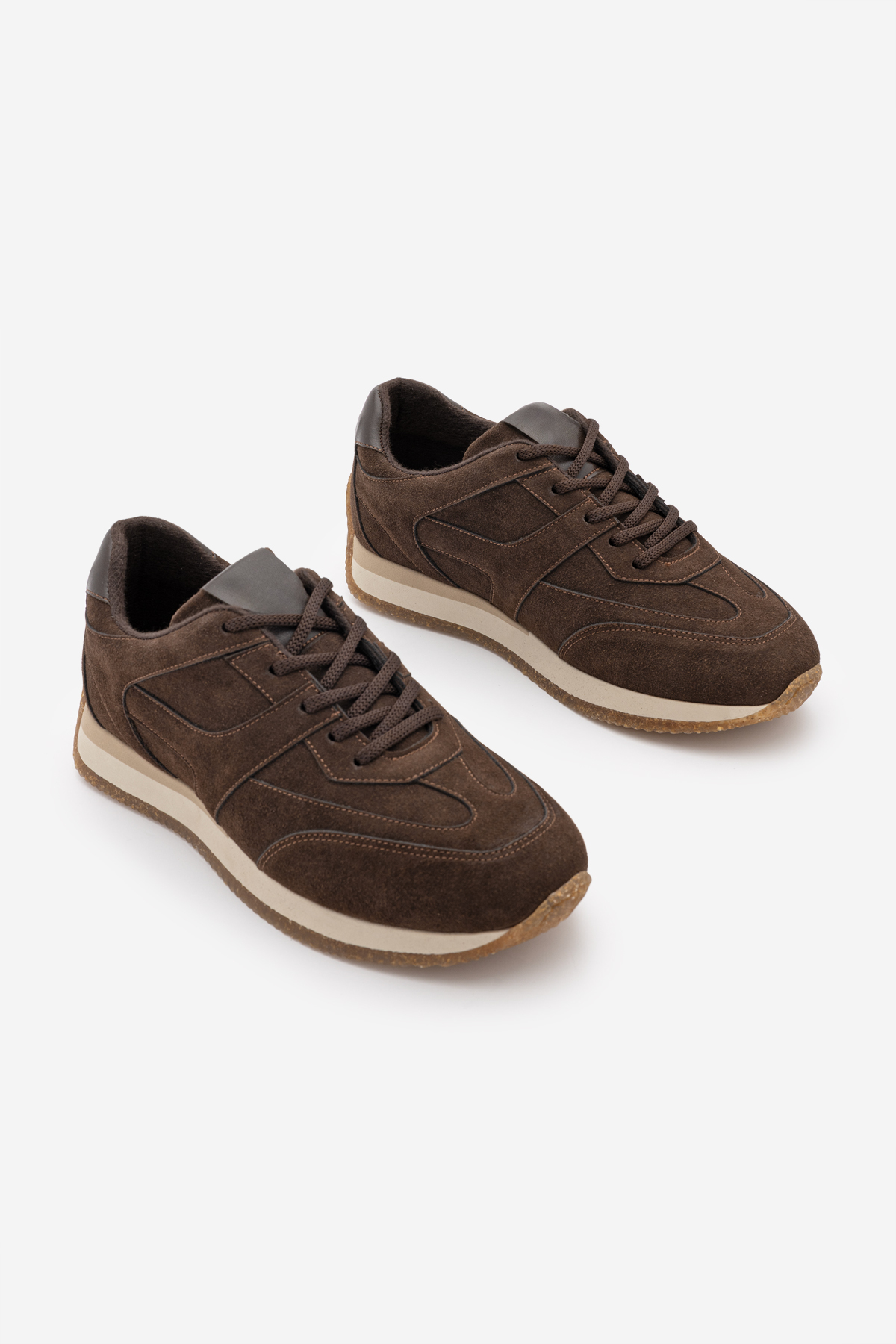 Marjin Kadın Süet Bağcıklı Retro Günlük Sneaker Spor Ayakkabı Foryeta Kahve Süet görsel 5
