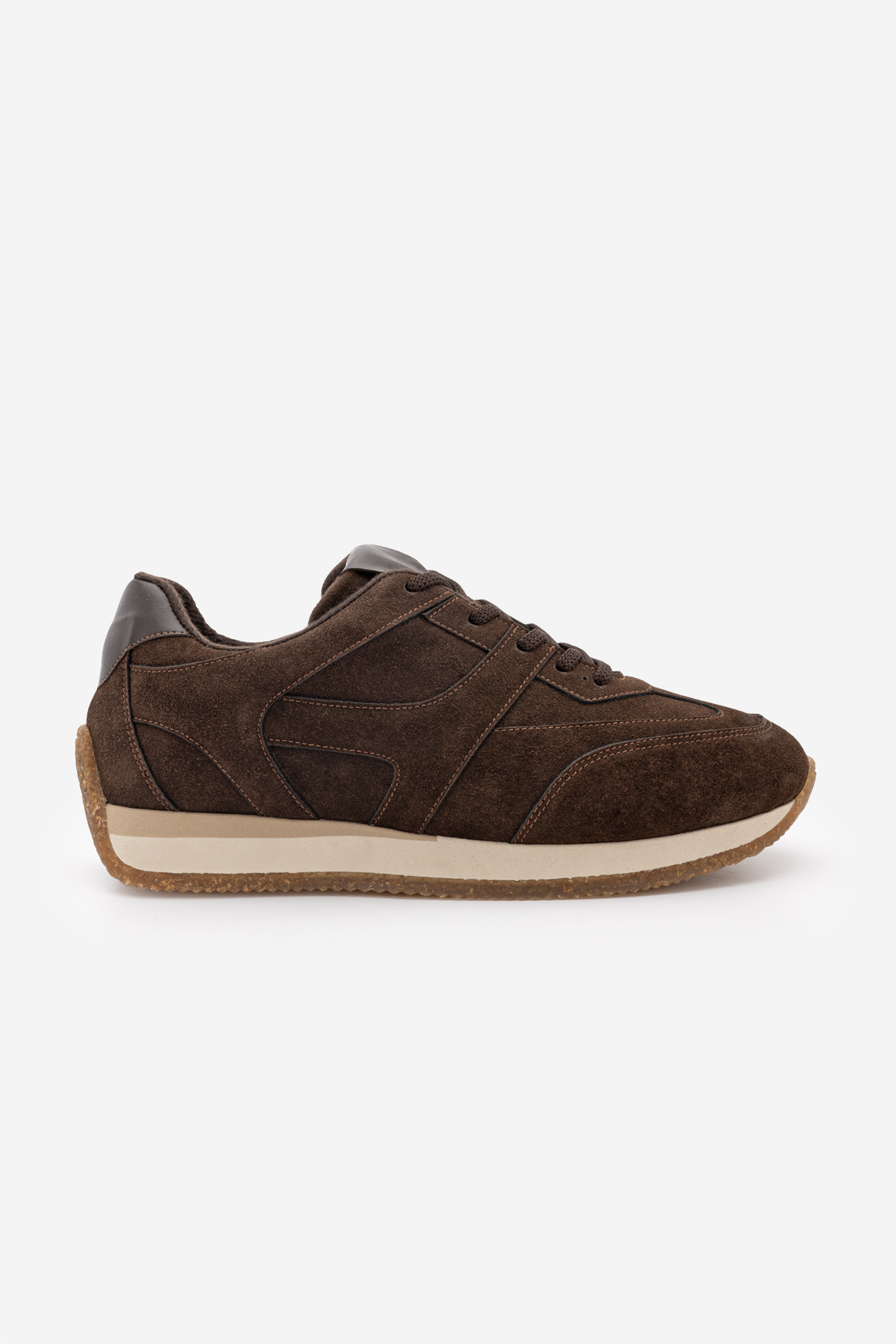 Marjin Kadın Süet Bağcıklı Retro Günlük Sneaker Spor Ayakkabı Foryeta Kahve Süet görsel 3