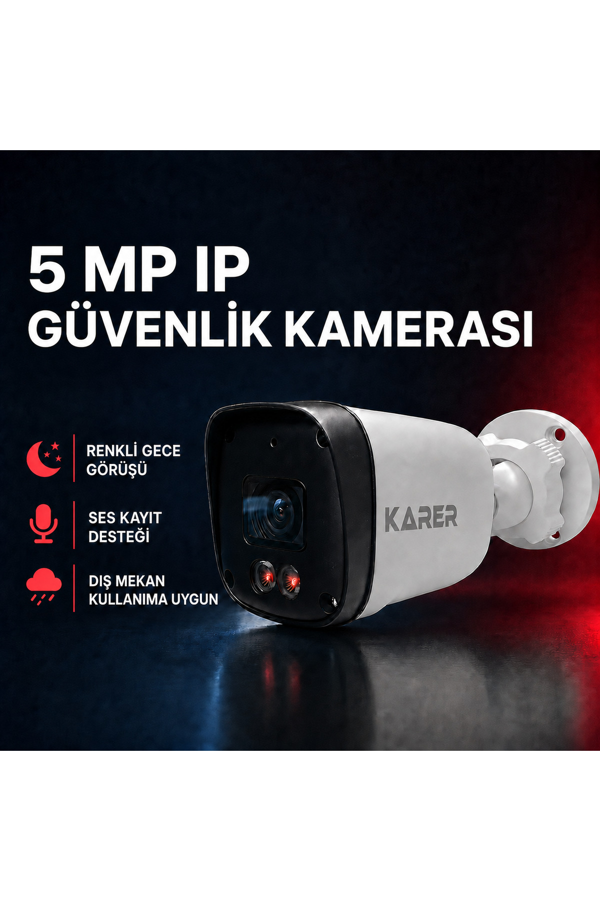 5 MP IP Sesli WarmLED Bullet Güvenlik Kamerası – Renkli Gece Görüşlü Dış Mekân Kamera
