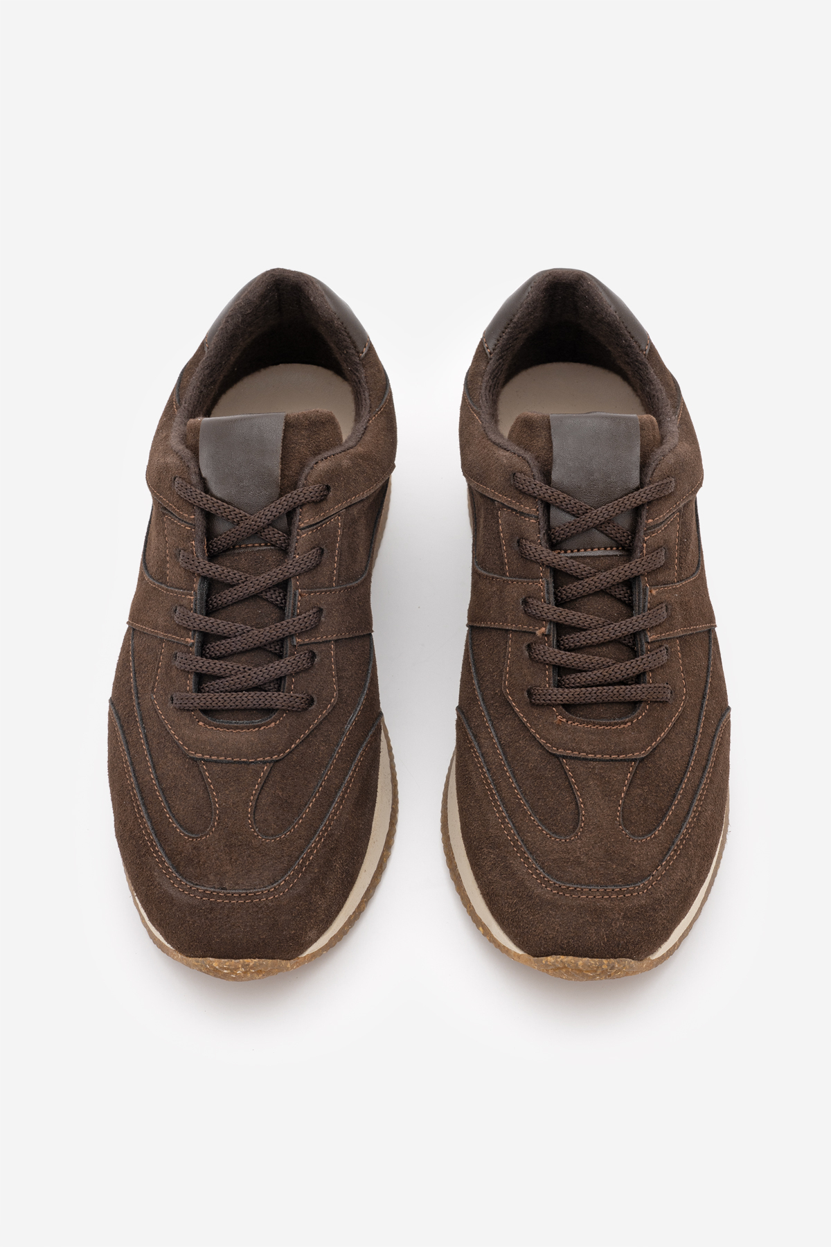 Marjin Kadın Süet Bağcıklı Retro Günlük Sneaker Spor Ayakkabı Foryeta Kahve Süet görsel 6