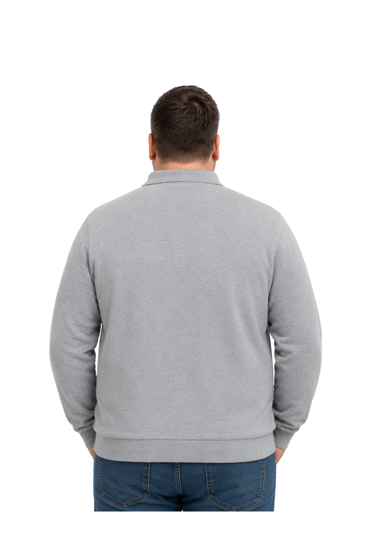 BattalModa Erkek Büyük Beden Gri Atlas Polo Yaka Fermuarlı Triko Kazak 5XL-6XL-7XL-8XL görsel 3