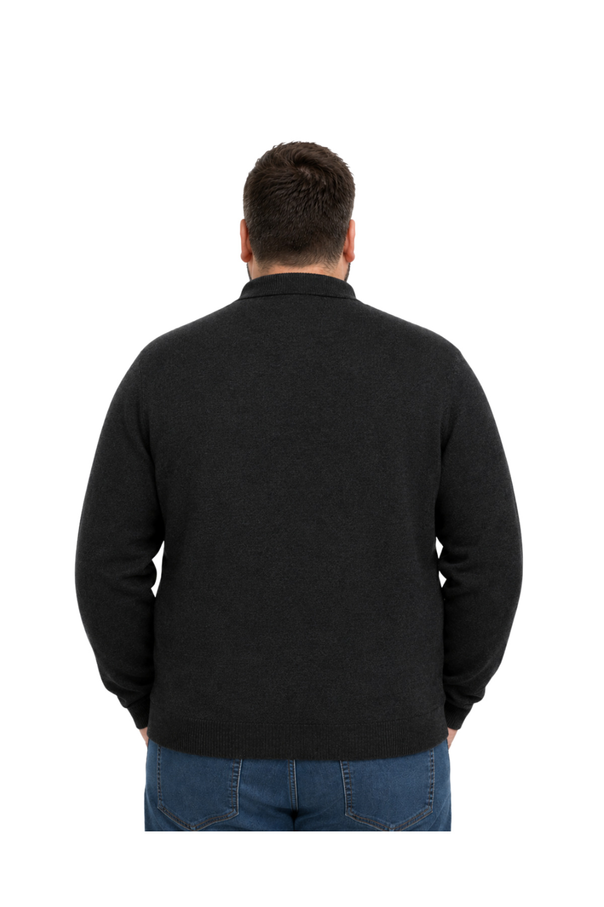BattalModa Erkek Büyük Beden Antrasit Atlas Polo Yaka Fermuarlı Triko Kazak 5XL-6XL-7XL-8XL görsel 3