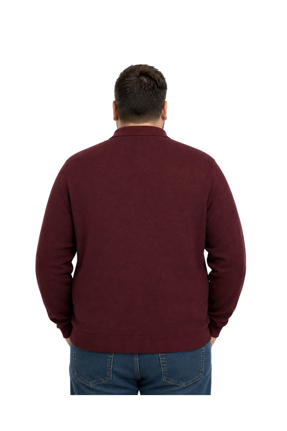 BattalModa Erkek Büyük Beden Bordo Atlas Polo Yaka Fermuarlı Triko Kazak 5XL-6XL-7XL-8XL görsel 3