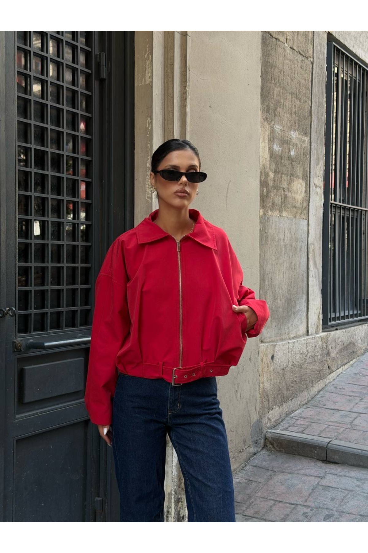 Ekim Store Kemerli Büzgülü Bomber Trenç Ceket görsel 6
