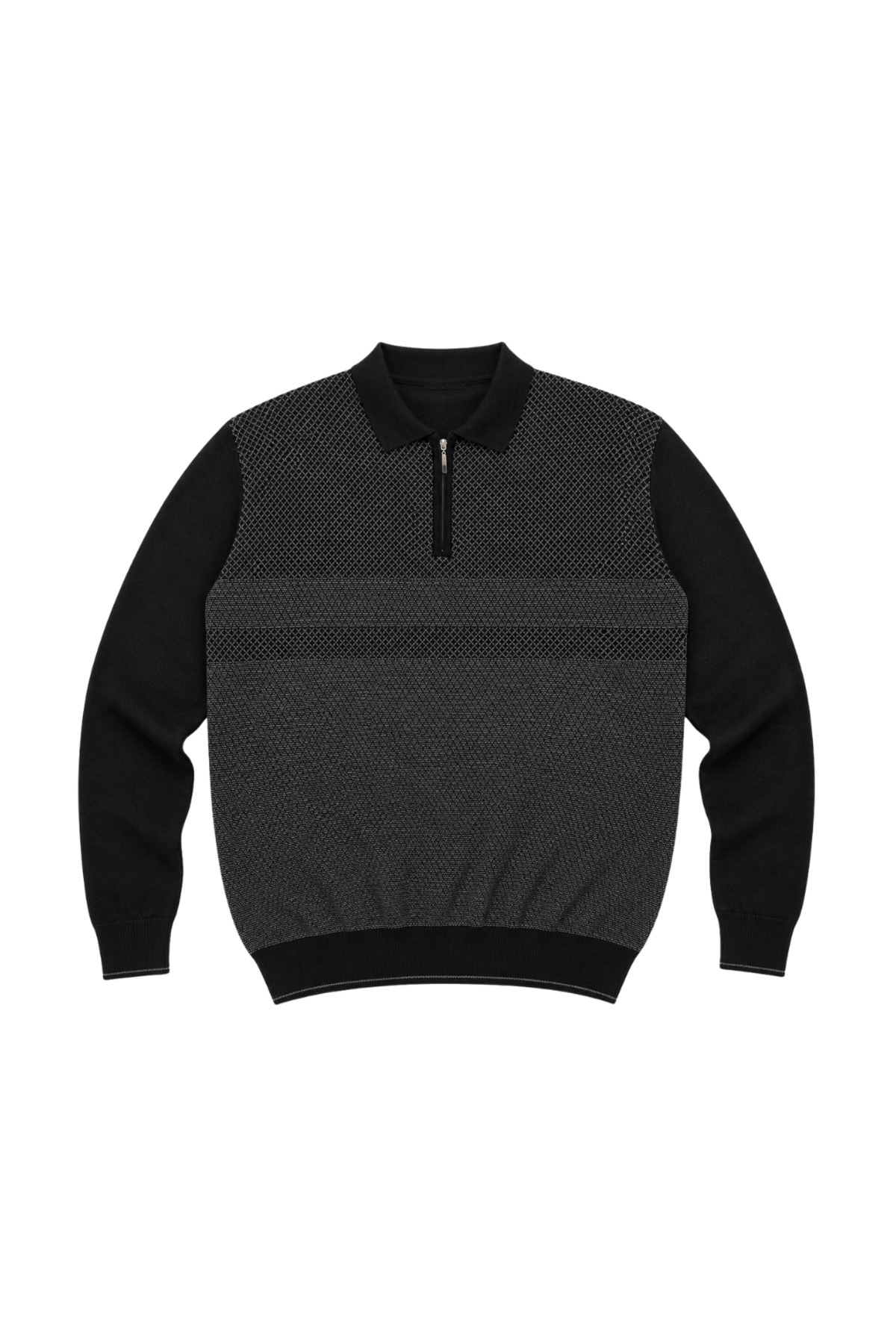 BattalModa Erkek Büyük Beden Siyah Atlas Polo Yaka Fermuarlı Triko Kazak 5XL-6XL-7XL-8XL görsel 4