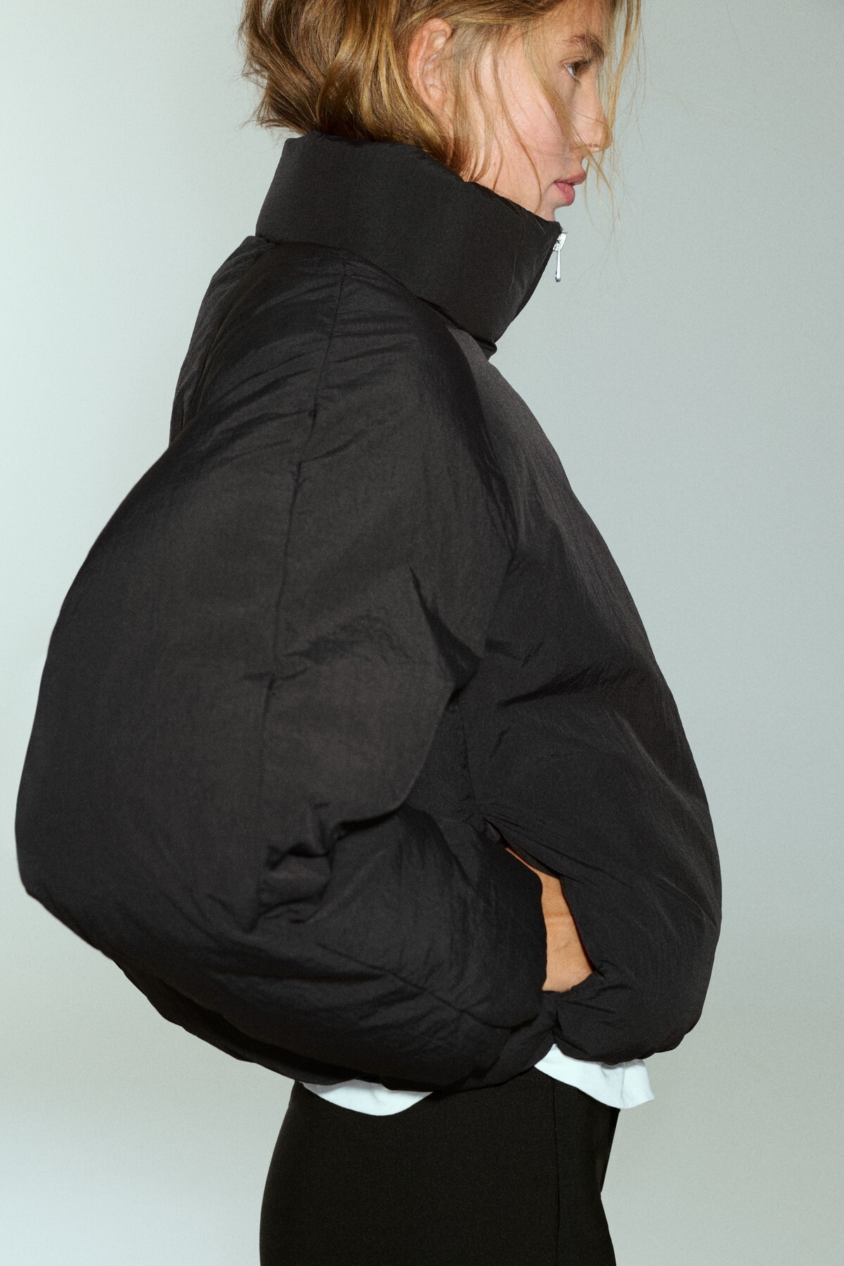 Pull & Bear Dik yaka şişme mont görsel 5
