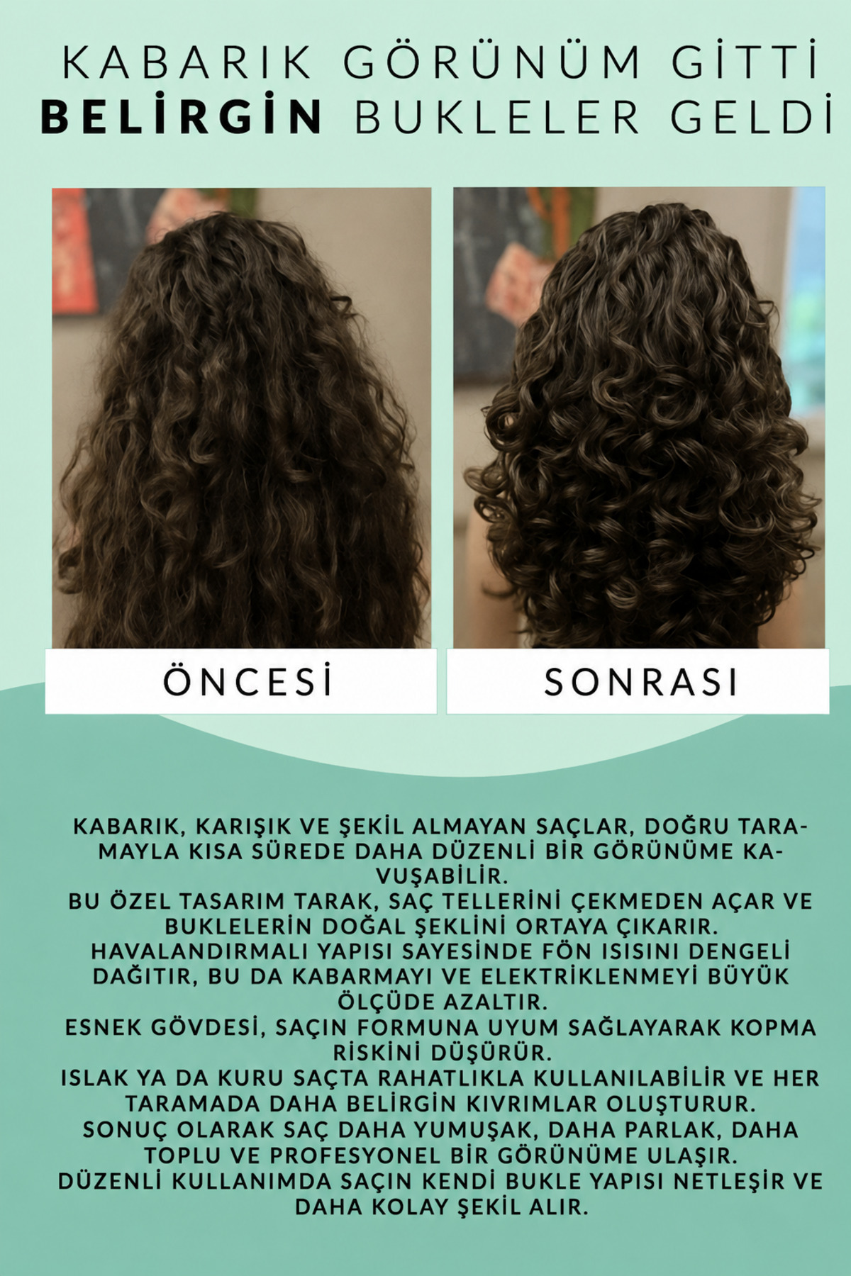 Magical Curl Bukle Belirginleştirici Saç Tarağı Kıvırcık ve Dalgalı Saçlar İçin Islak Kuru Kullanım — فیروزه‌ای ALES-MC-01 — تصویر 3 از 4