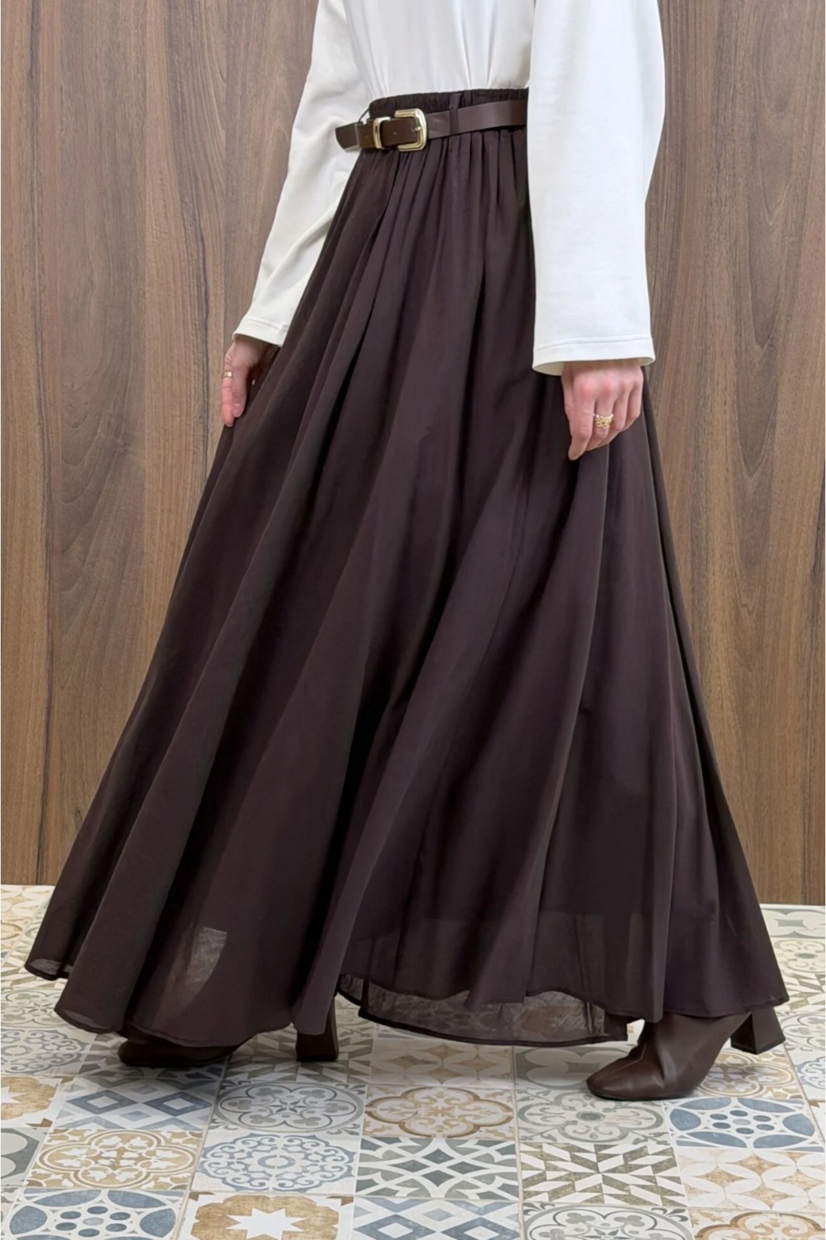 fayaboutique.com Acı Kahve Ceinture Kemerli Keten Etek