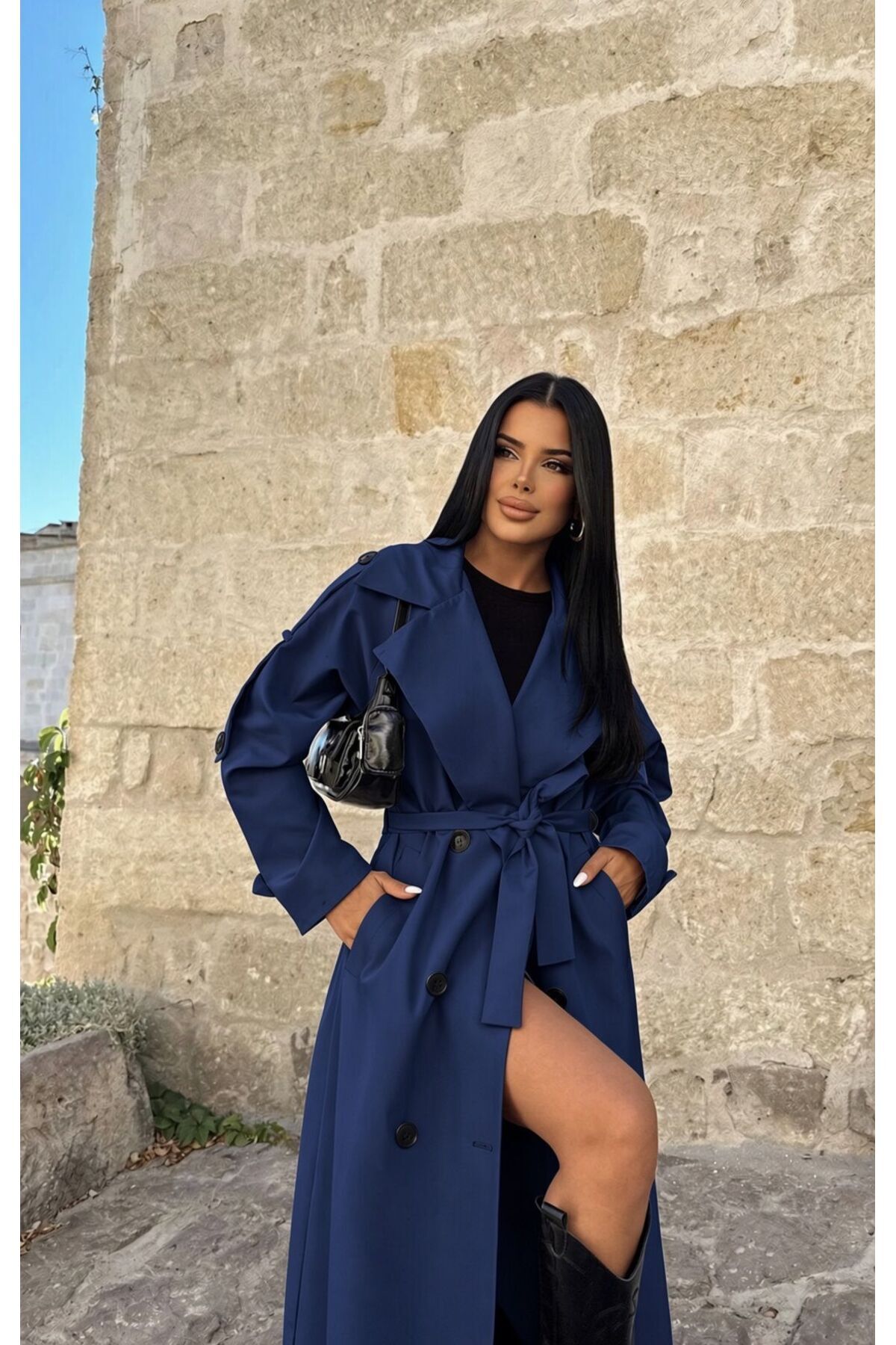 TANISA Ravena Kuşak Detay Trenckot TNS-4411 görsel 2