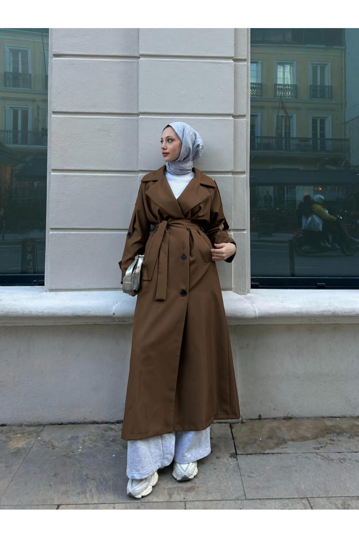 TANISA Alviera Uzun Trençkot TNS-4325 görsel 2