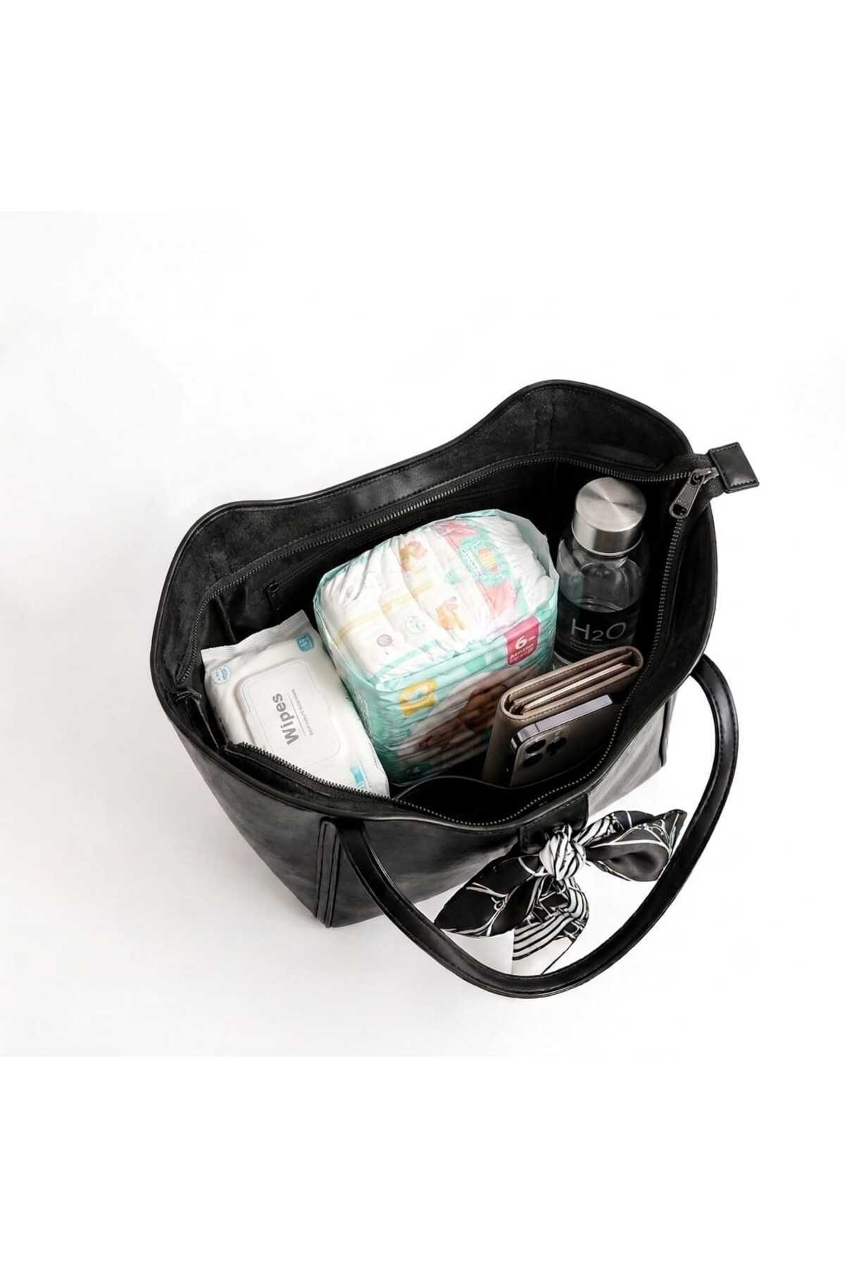 METEBAGS Fularlı Fermuar Kapamalı Shopper Kol Ve Omuz Çantası görsel 3