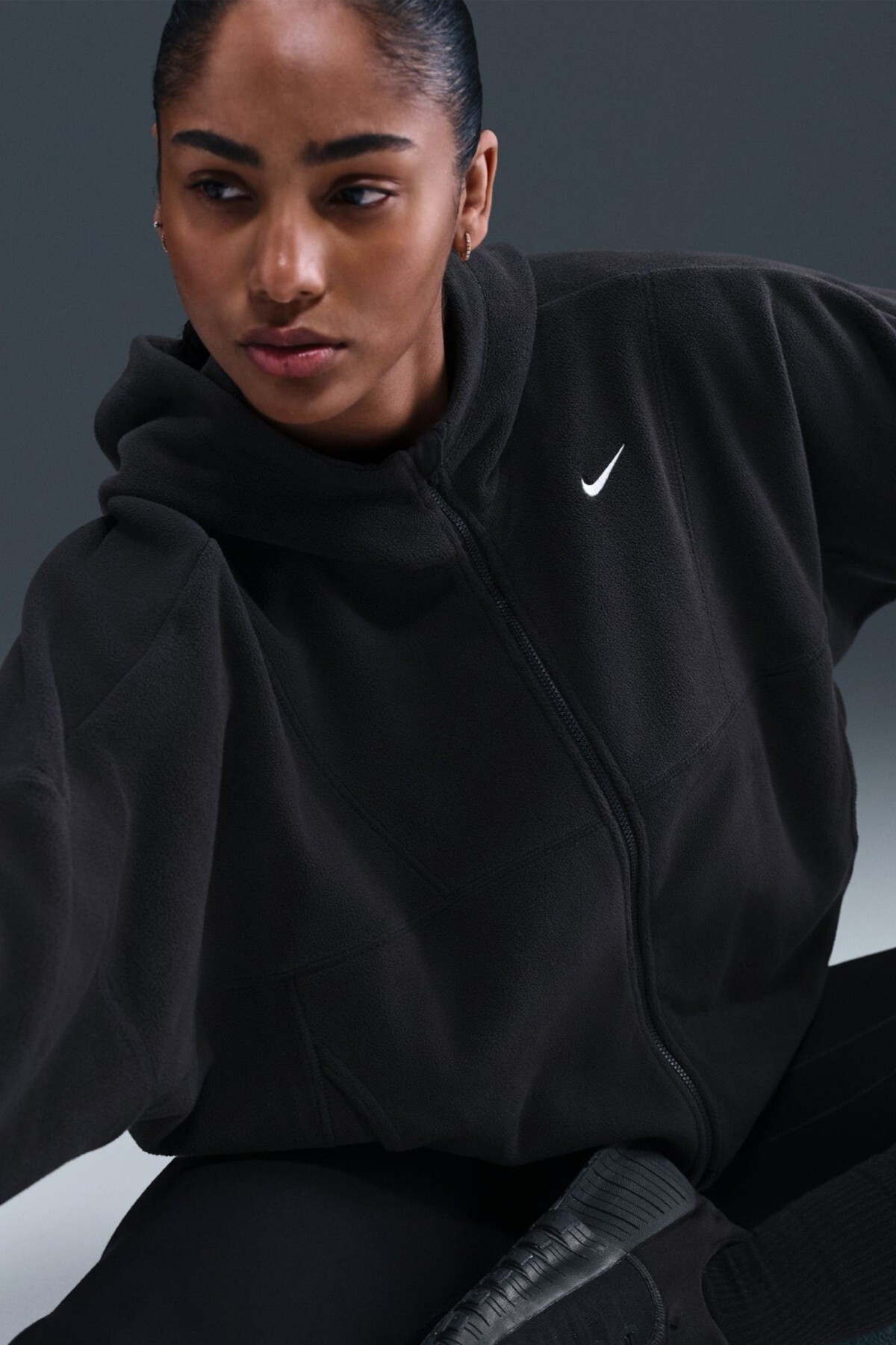 Nike One Oversize Therma-Fit Full Zip Womens Sweatshirt Bol Kesim Tam Fermuar Kapüşonlu Polar Kadın