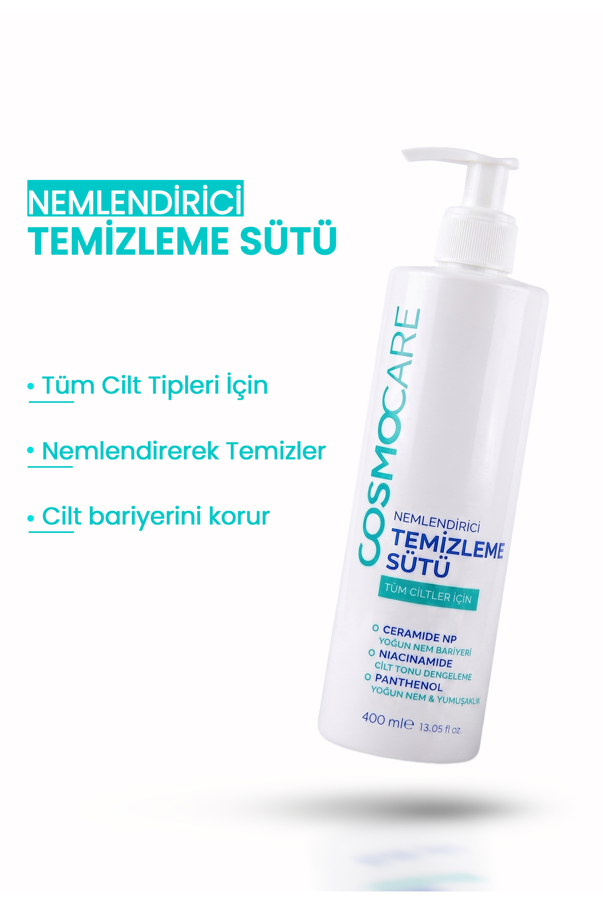 Nemlendirici Makyaj Temizleme Sütü Cilt Bariyeri Destekleyici Ceramide Niacinamide 400 ml — CC0005 — تصویر 3 از 4
