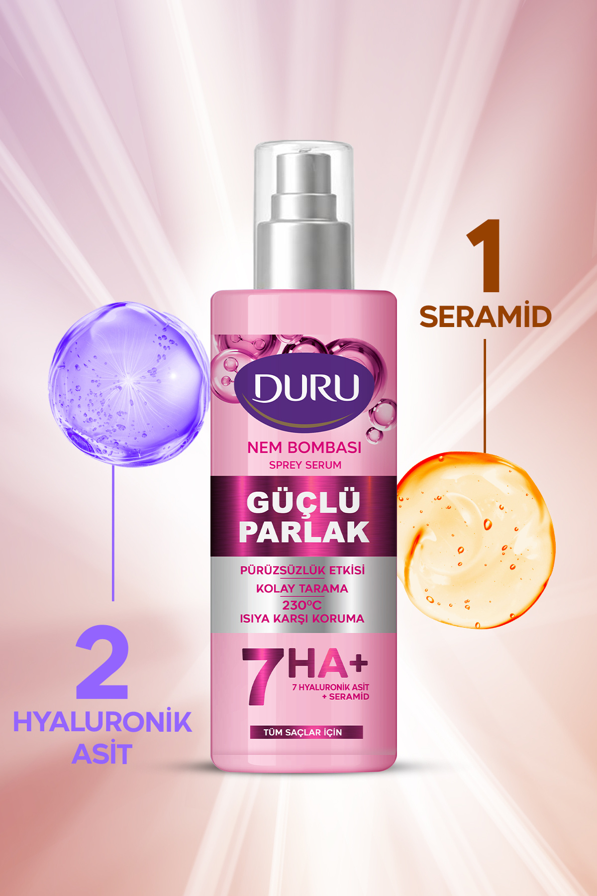 Nem Bombası 7’li Hyaluronik Asit ve Seramidli Güçlü Parlak Saç Bakım Seti (Şampuan,Saç Kremi,Sprey K — EVYSET455 — تصویر 2 از 6