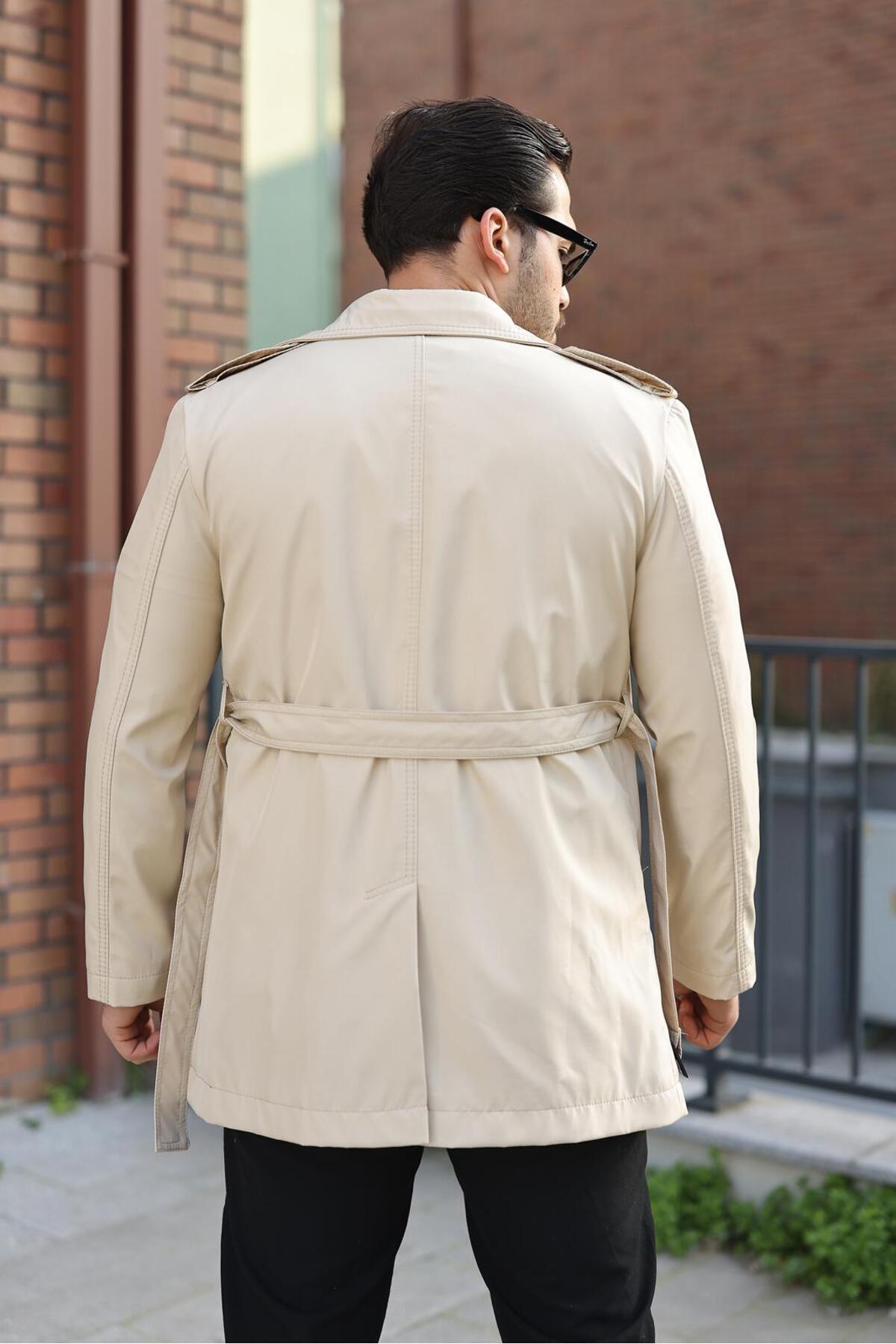 ronex Slim Fit Uzun Kemerli Erkek Trençkot görsel 4