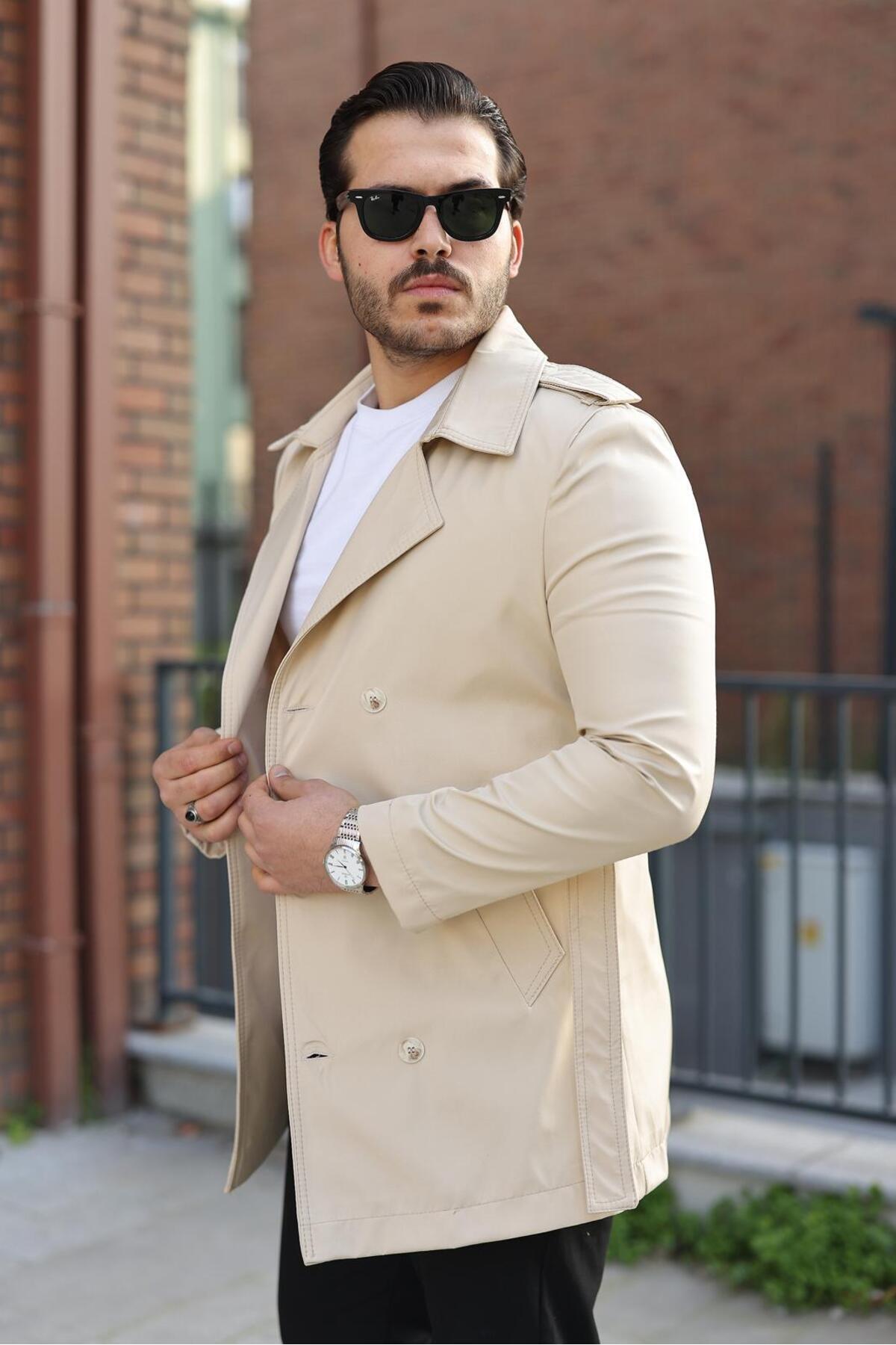ronex Slim Fit Uzun Kemerli Erkek Trençkot görsel 3