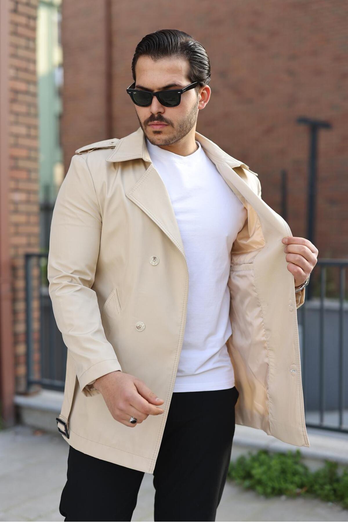 ronex Slim Fit Uzun Kemerli Erkek Trençkot görsel 2