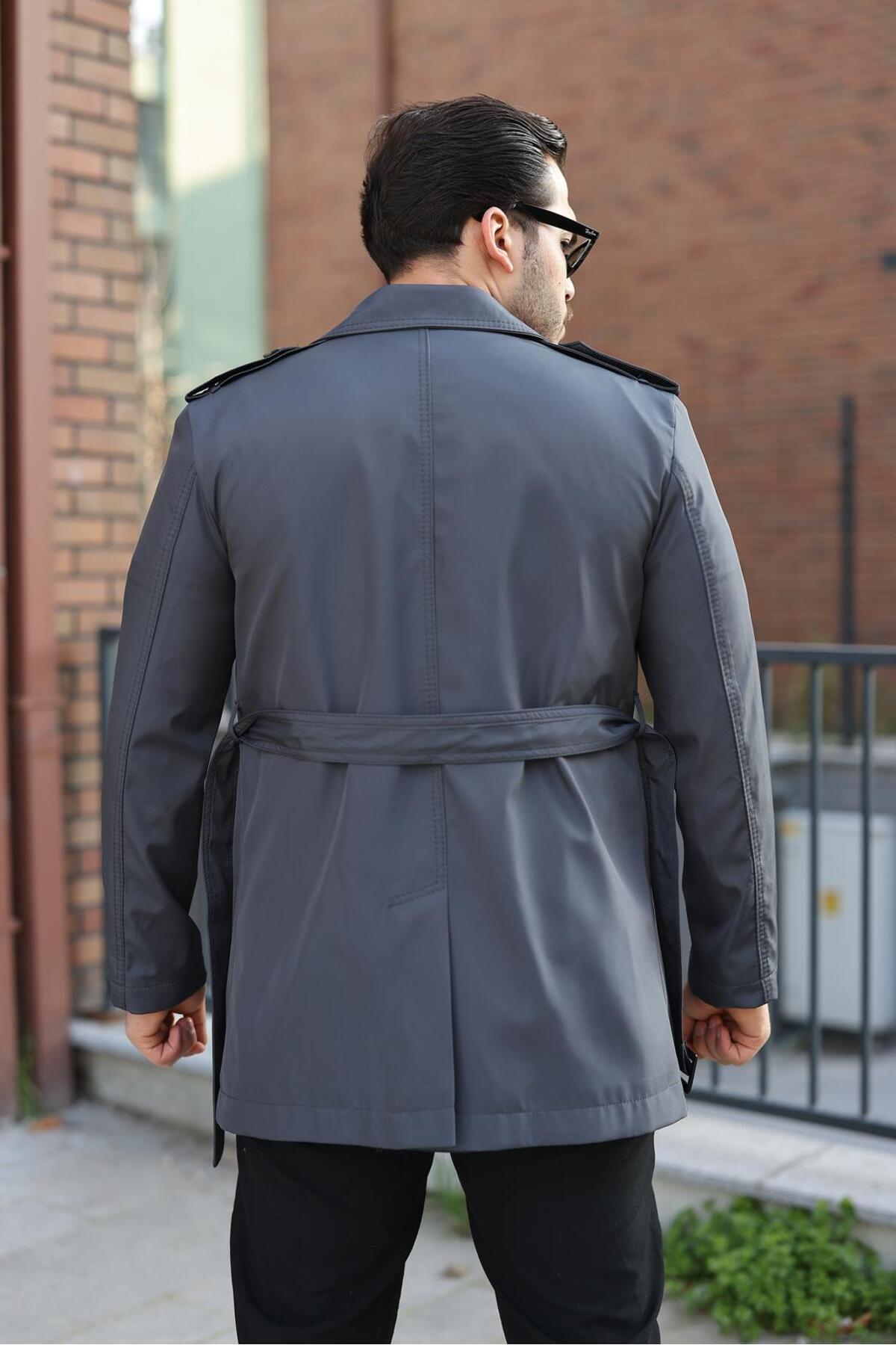 ronex Slim Fit Uzun Kemerli Erkek Trençkot görsel 4