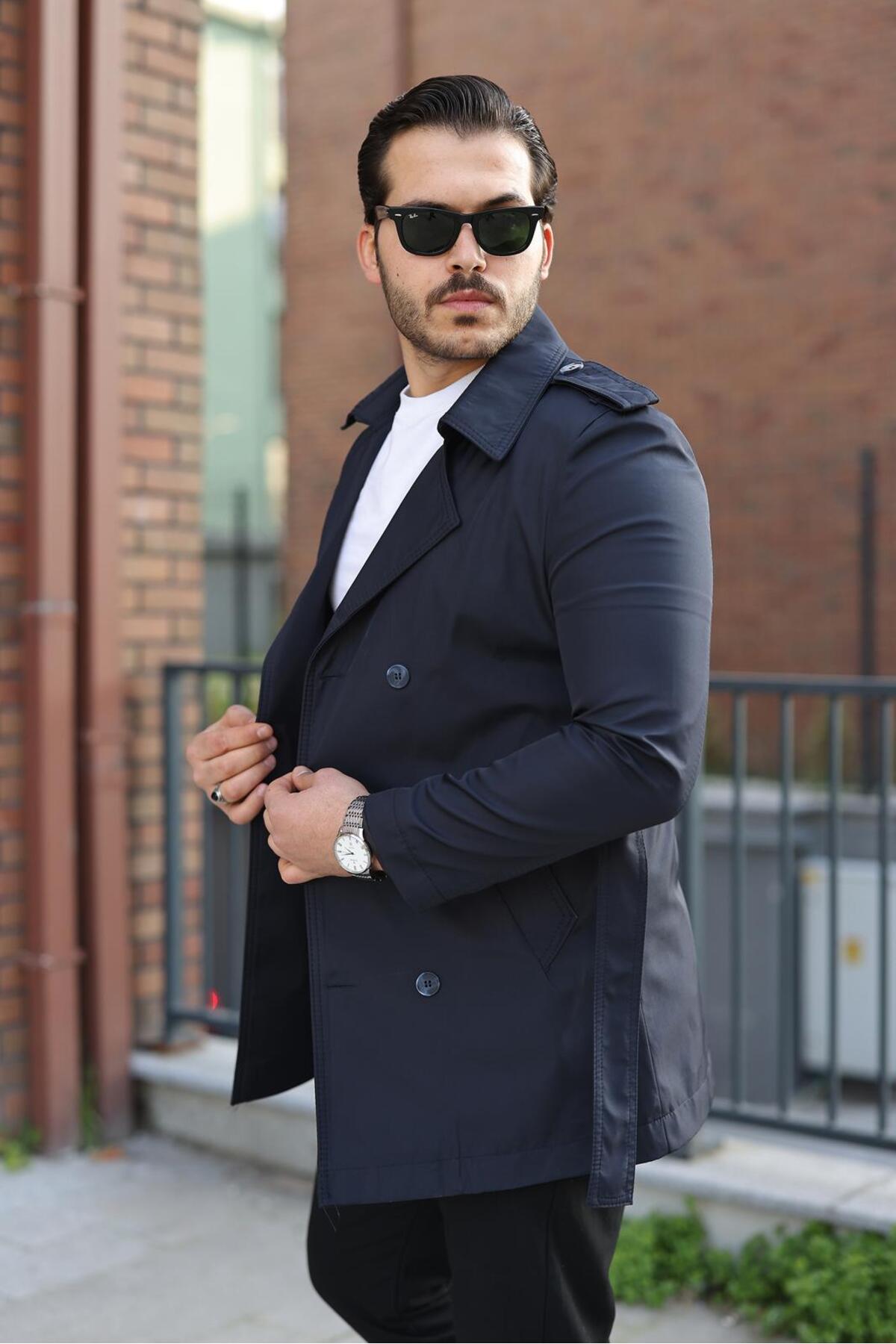 ronex Slim Fit Uzun Kemerli Erkek Trençkot görsel 3