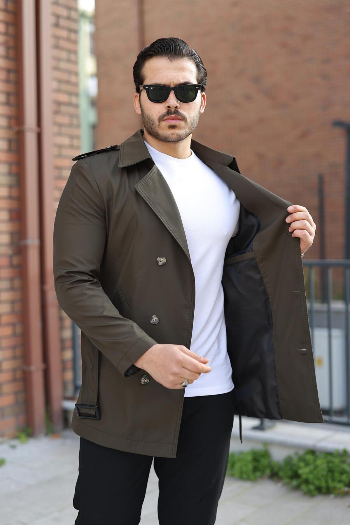 ronex Slim Fit Uzun Kemerli Erkek Trençkot görsel 2