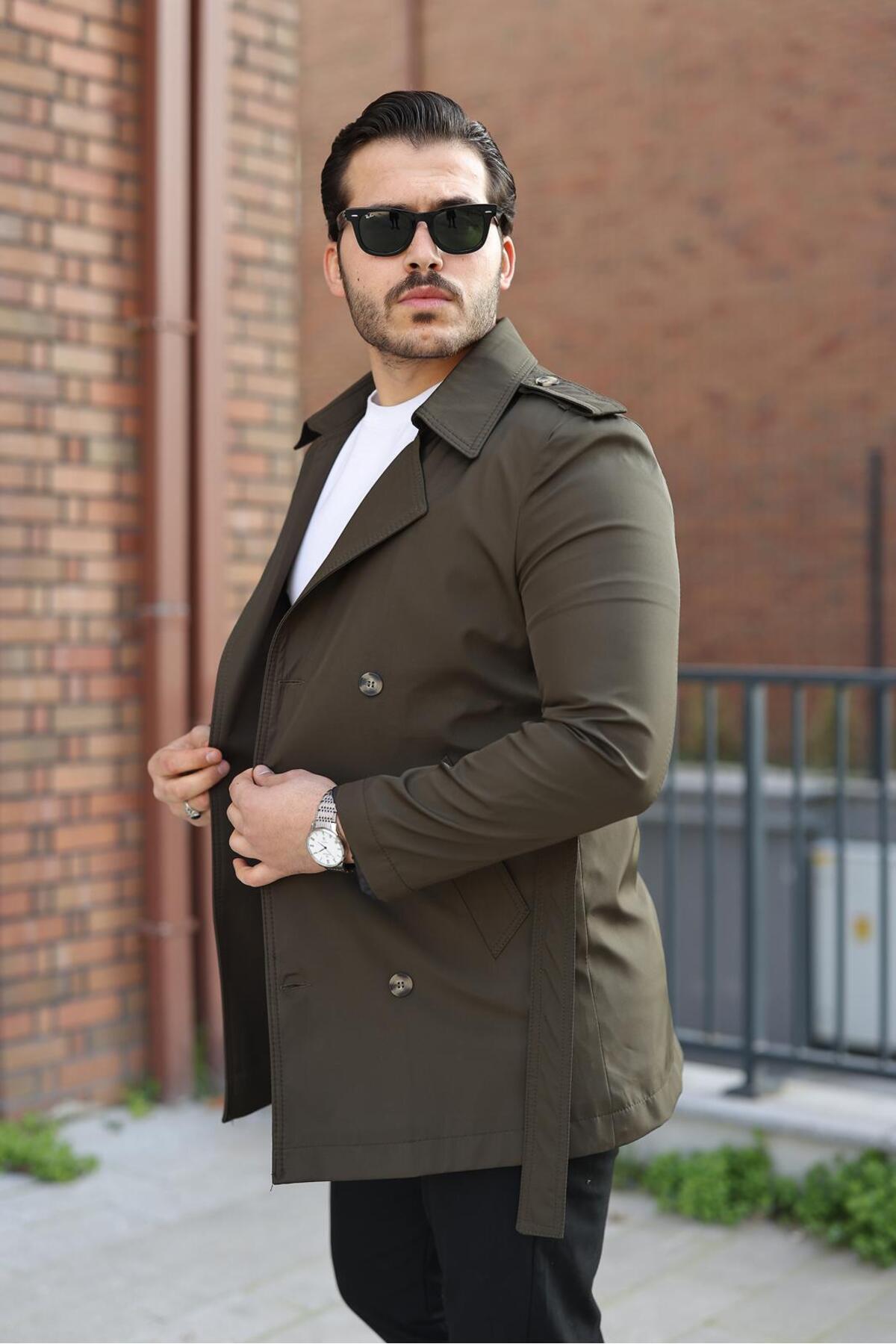 ronex Slim Fit Uzun Kemerli Erkek Trençkot görsel 3
