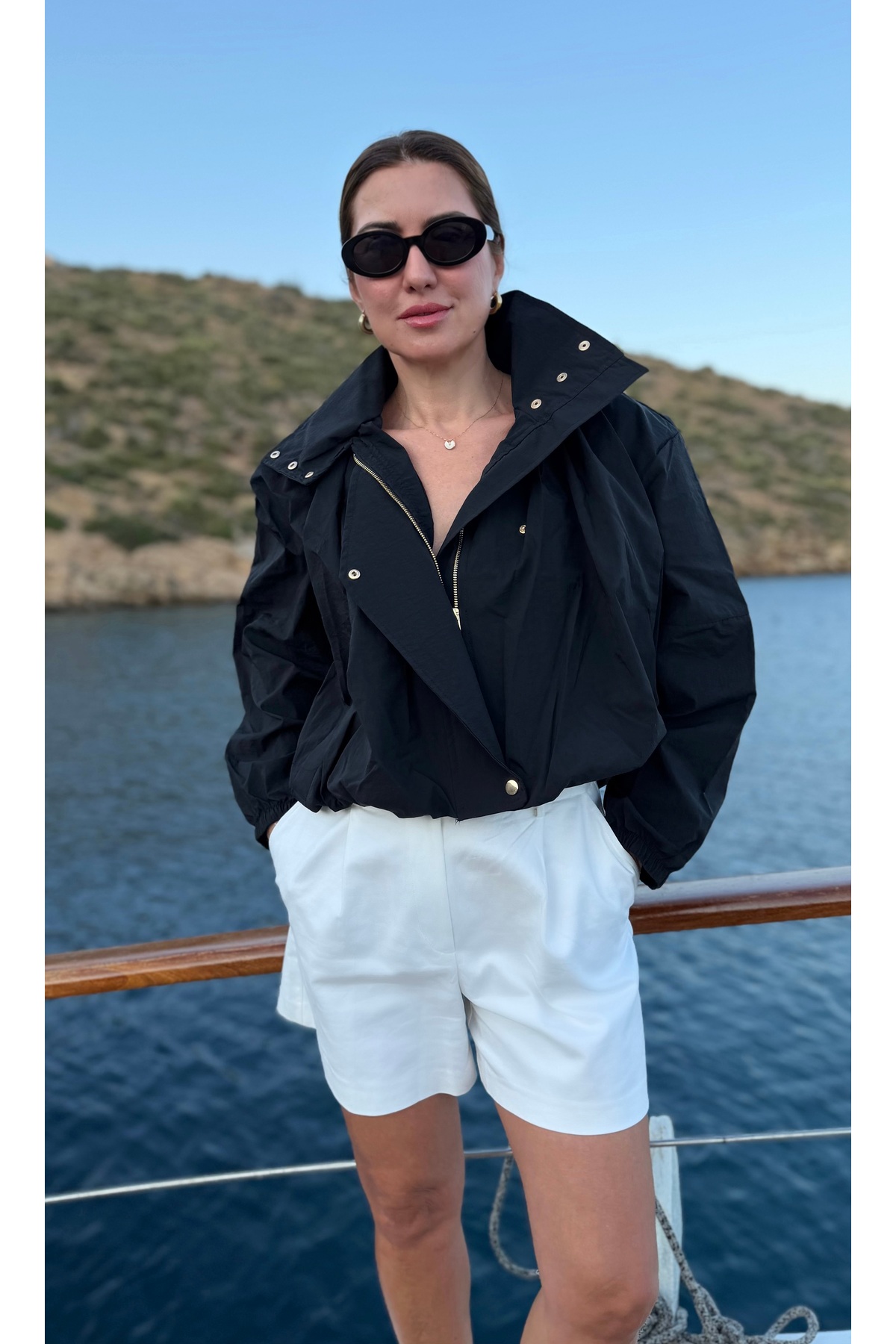 Aurélie Gold çıtçıtlı funnel neck bomber rüzgarlık görsel 6