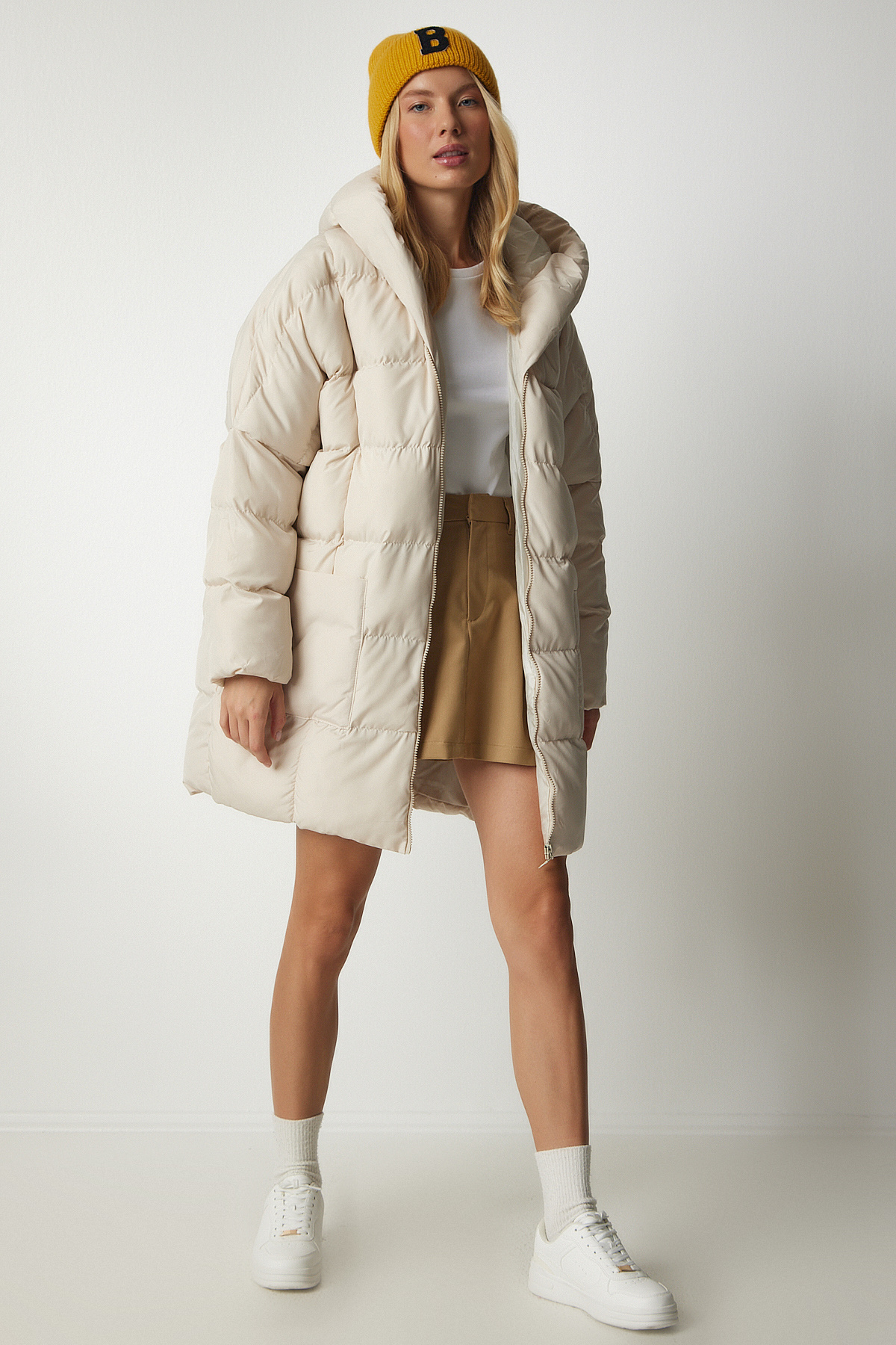 Lovelyİstanbul Kapüşonlu Oversize Şişme Kaban LNT0002 TAŞ