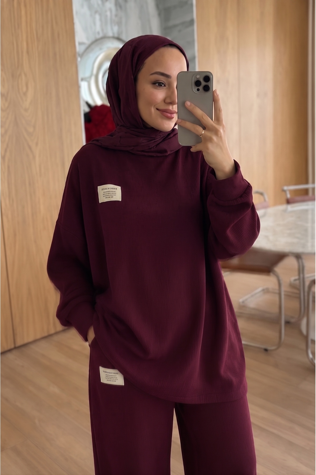 unika boutique Fitilli Armalı Detaylı Oversize Kaşkorse Basic Alt Üst Takım görsel 4