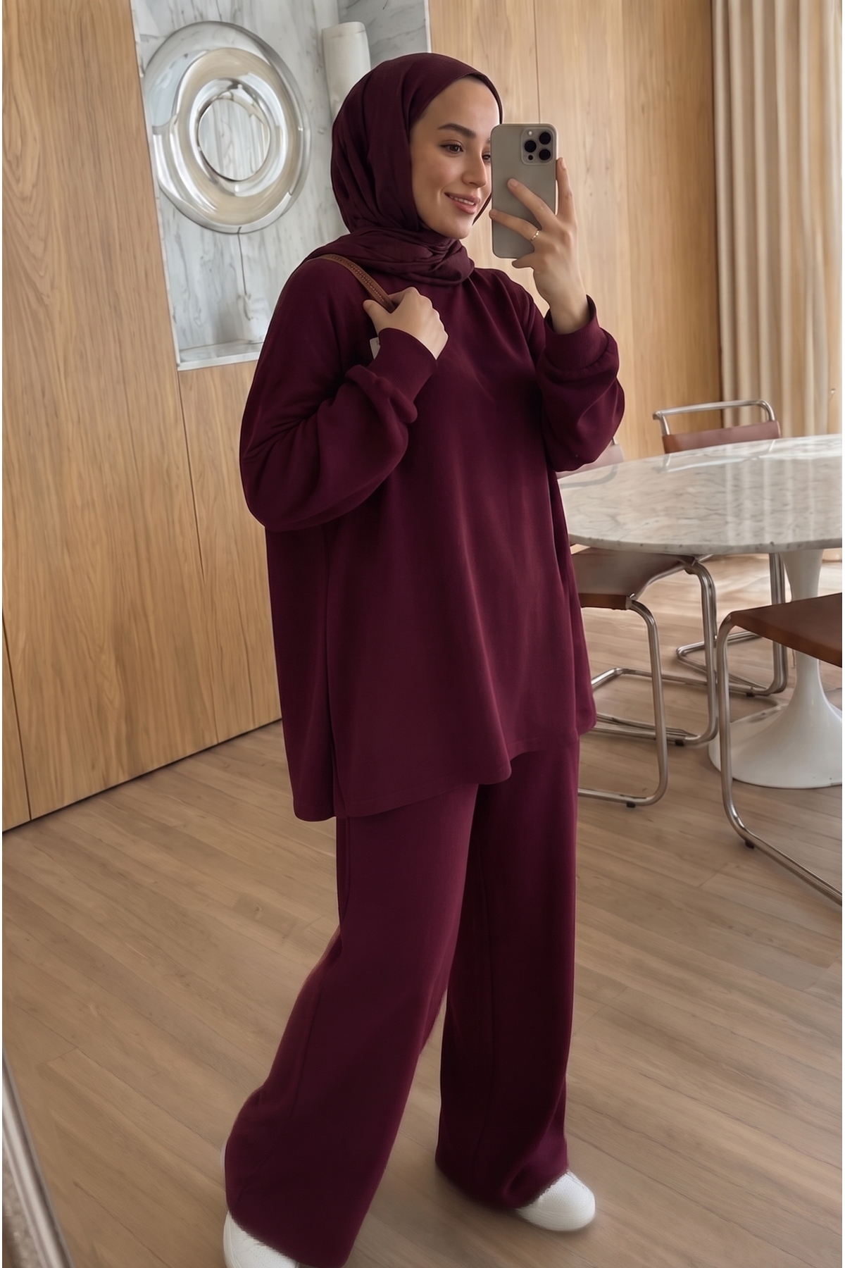 unika boutique Fitilli Armalı Detaylı Oversize Kaşkorse Basic Alt Üst Takım görsel 3